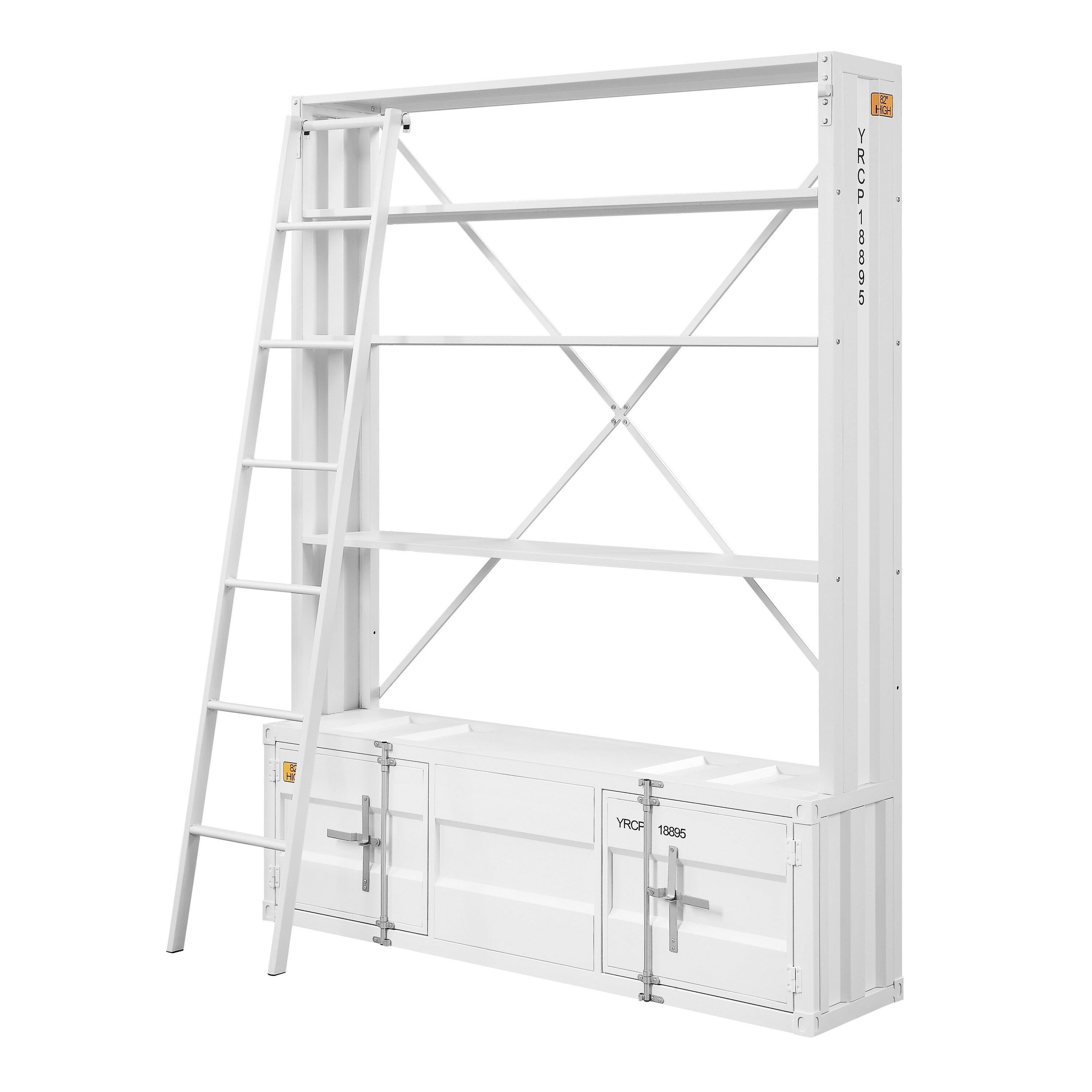 Benzara BM207449 Gray Metal 4-Shelf Bookcase (29-in W x 83-in H x 66-in D)