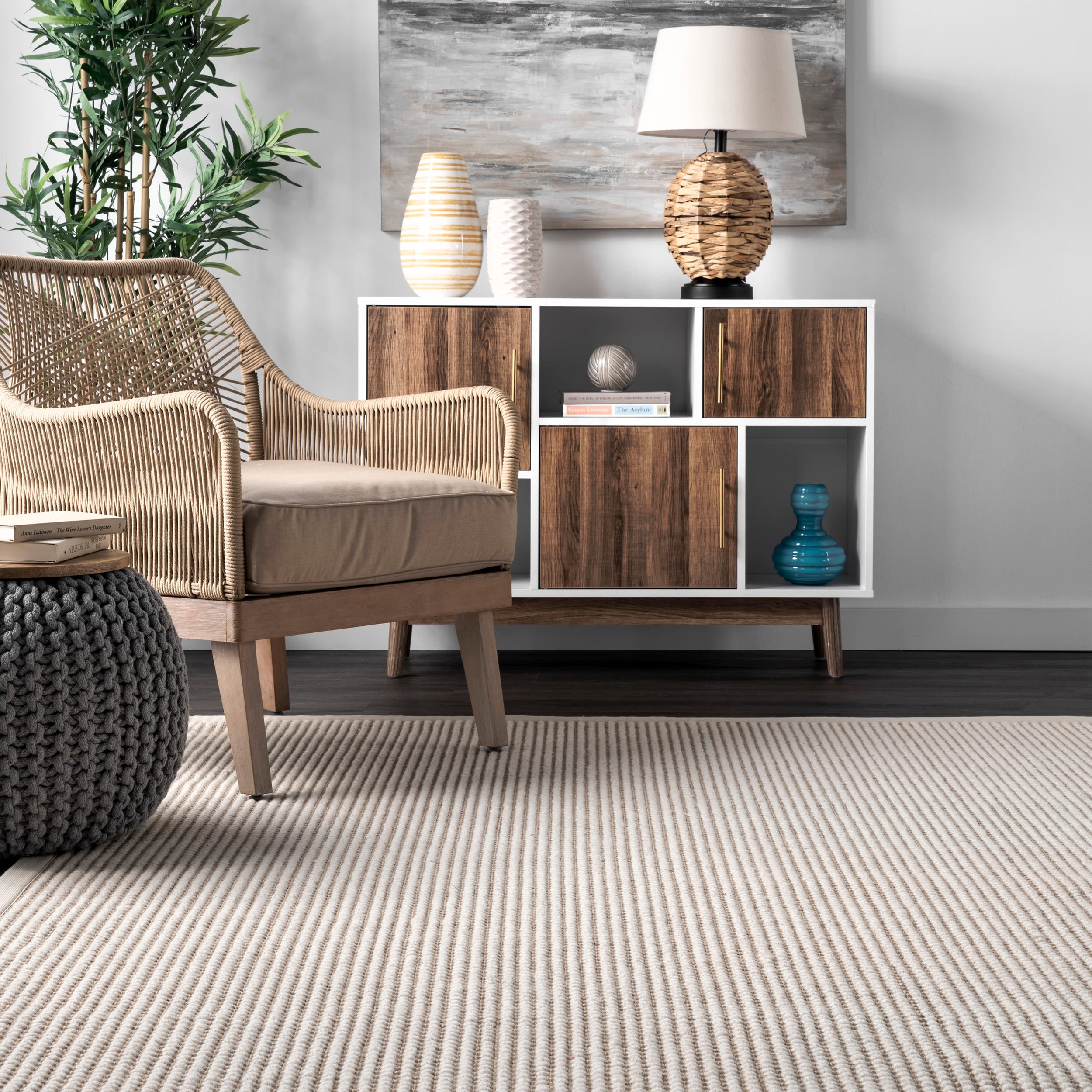 Ivory and Beige Reversible Wool Cotton 4' x 6' Area Rug