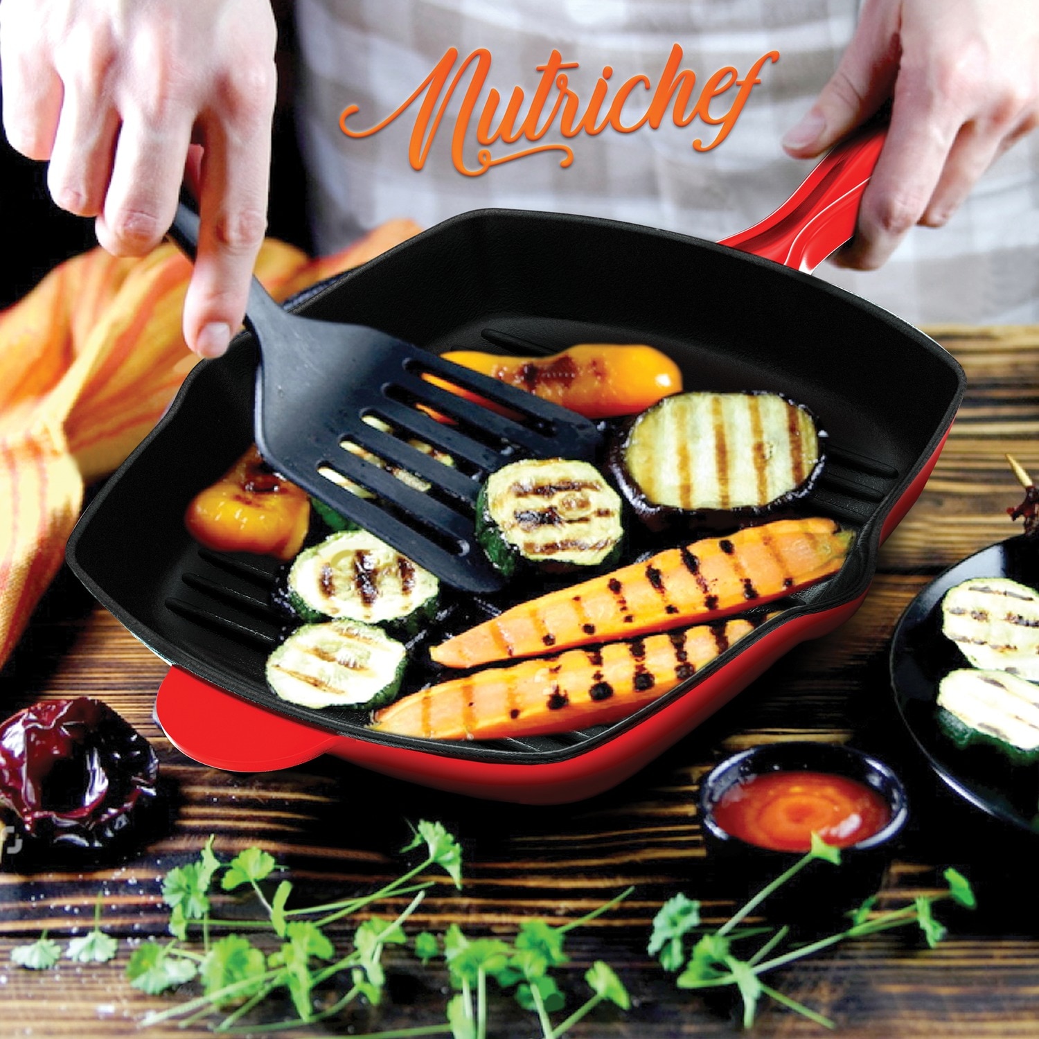 Cast Iron Square Skillet Grill Pan — NutriChef Kitchen