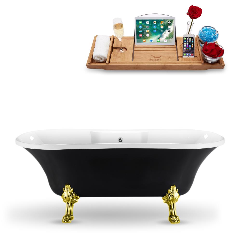 Streamline N103GLD-CH 67.9922-Inches x 33.8583-Inches Glossy Black Acrylic Oval Clawfoot Soaking bathtub Drain ( Center Drain )