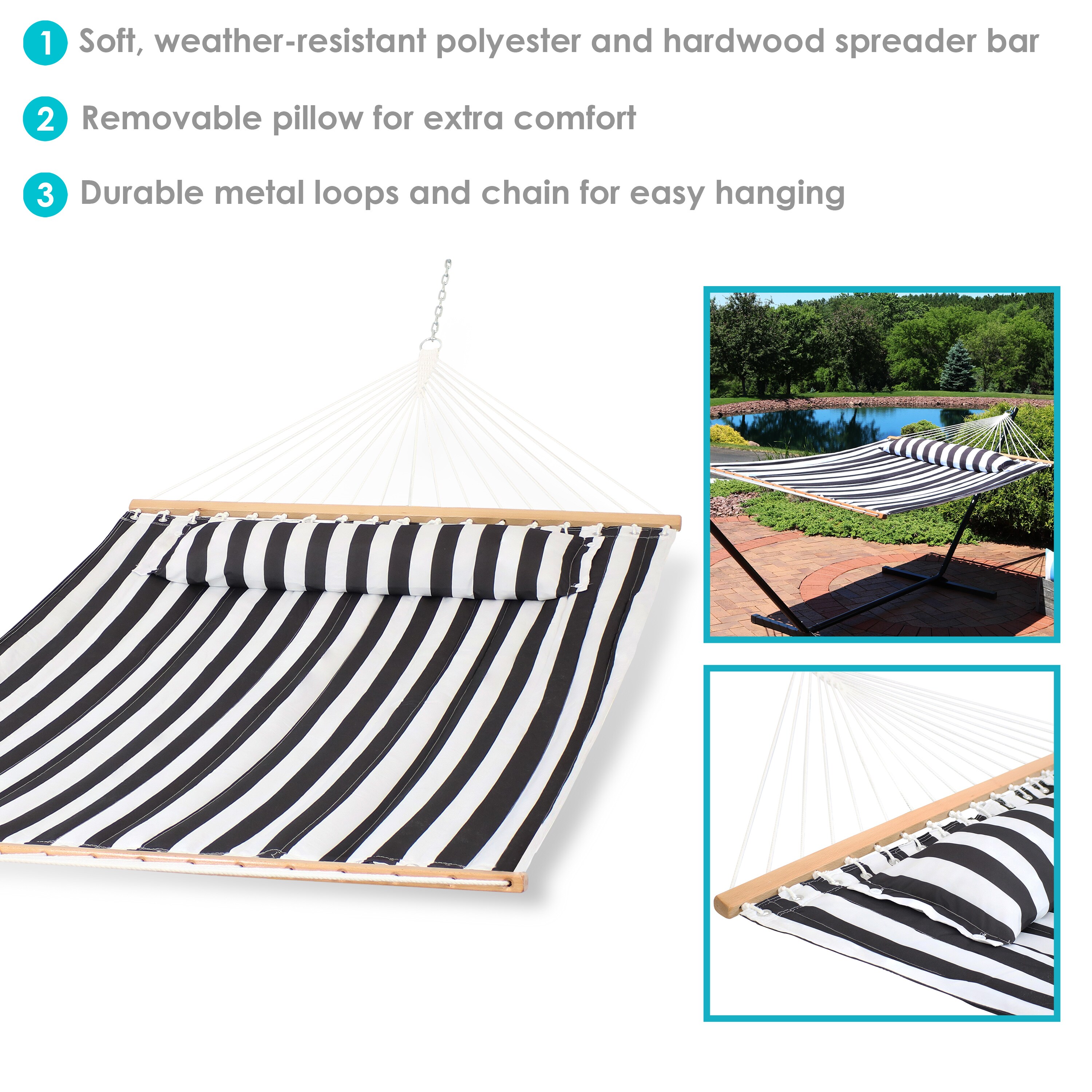 Sunnydaze 2-Person Quilted Printed Fabric Spreader Bar Hammock and Pillow -  Large Modern Cloth Hammock with Metal S Hooks and Hanging Chains - Heavy  Duty 450-Pound Weight Capacity - Khaki Stripe 