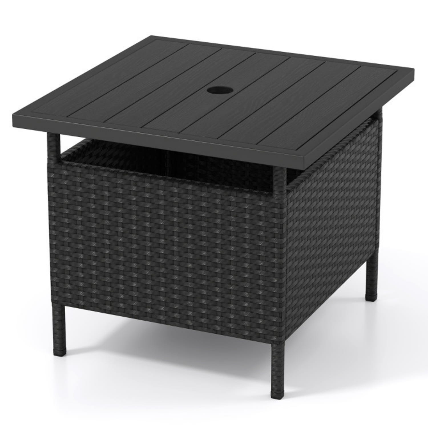 Mondawe - Patio Square Wicker Side Table with Umbrella Hole for Yard-Black