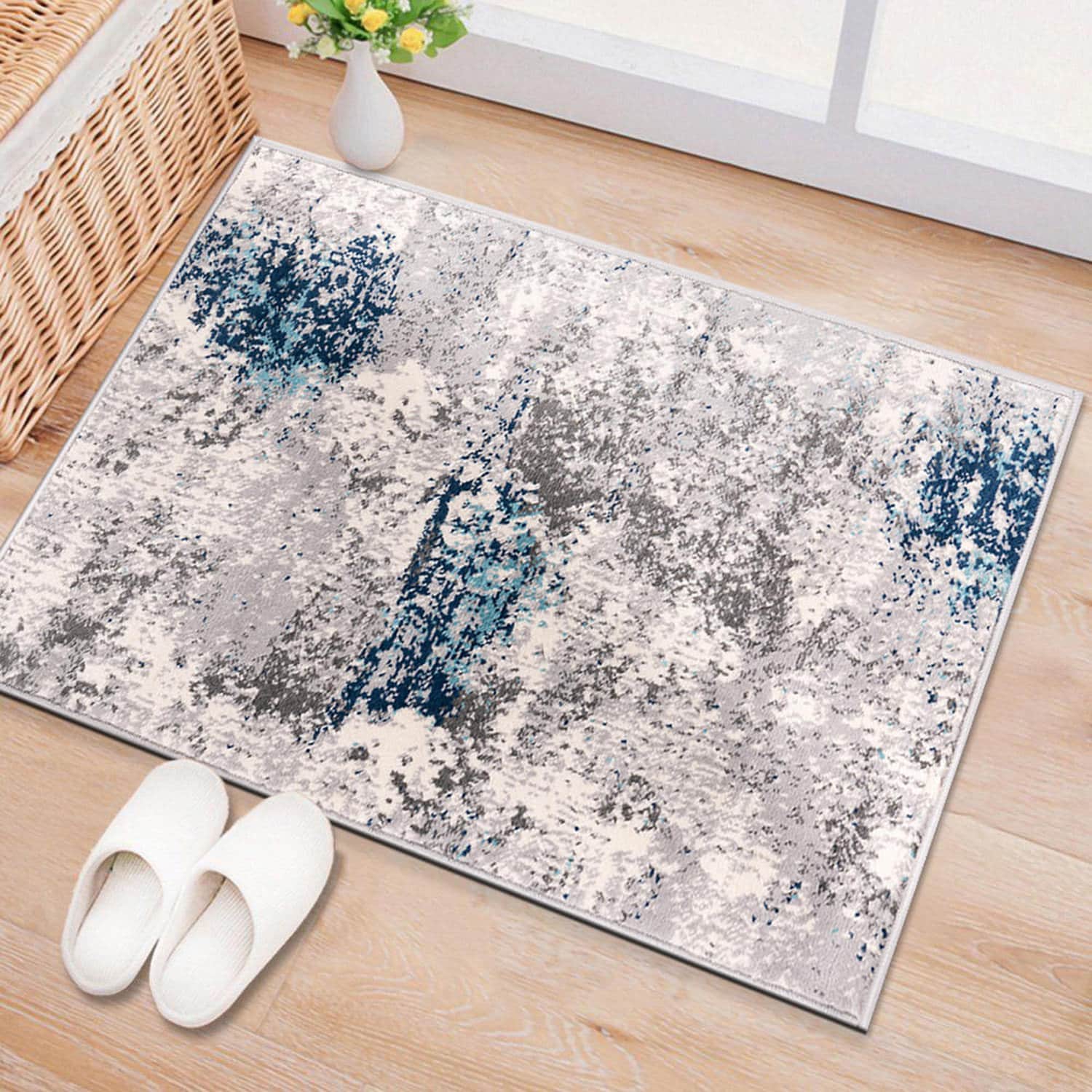 World Rug Gallery 4050BLUE2X3 2 x 3 (ft) Loomed Polypropylene Blue Rectangular Indoor Abstract Vintage Area rug