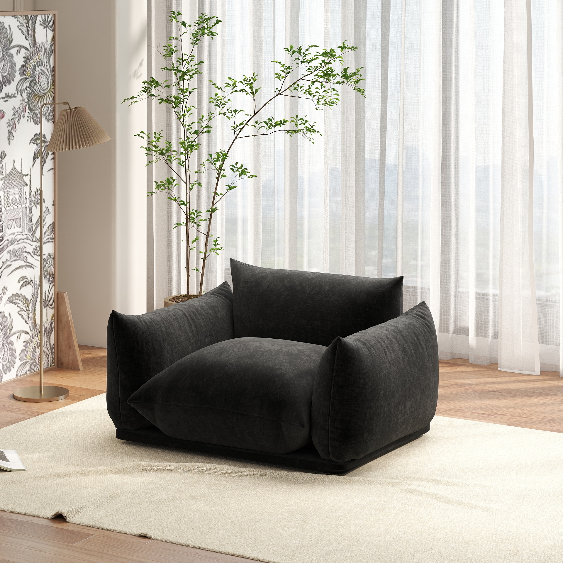 BuotiqHom DH-A-119BK-S1 50-in W Modern Black Chenille 1-seater Sofa