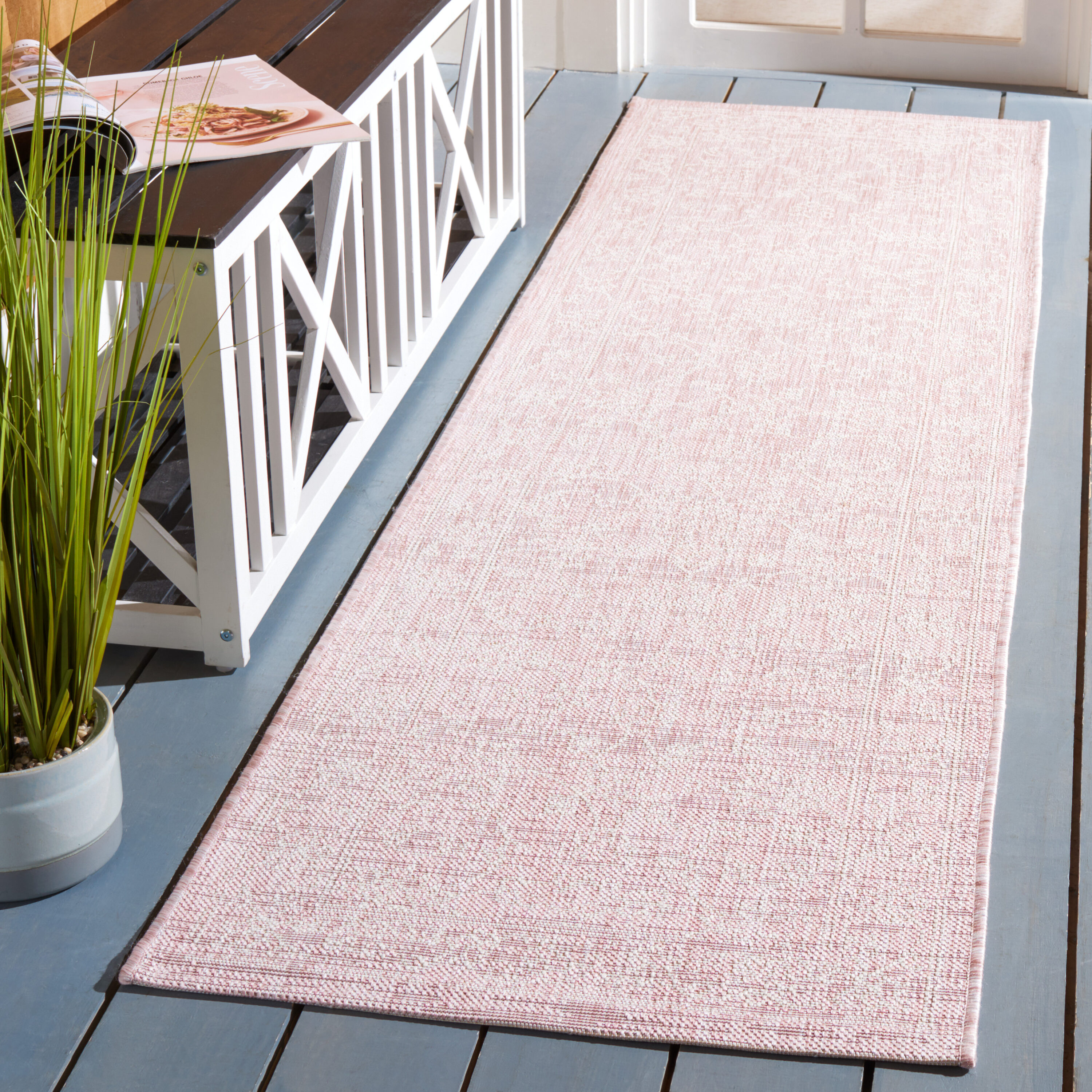 Safavieh CY8680-56221-28 Courtyard 2 x 8 (ft) Loomed Synthetic Soft Pink/Ivory Rectangular Indoor/Outdoor Floral Tropical Runner rug