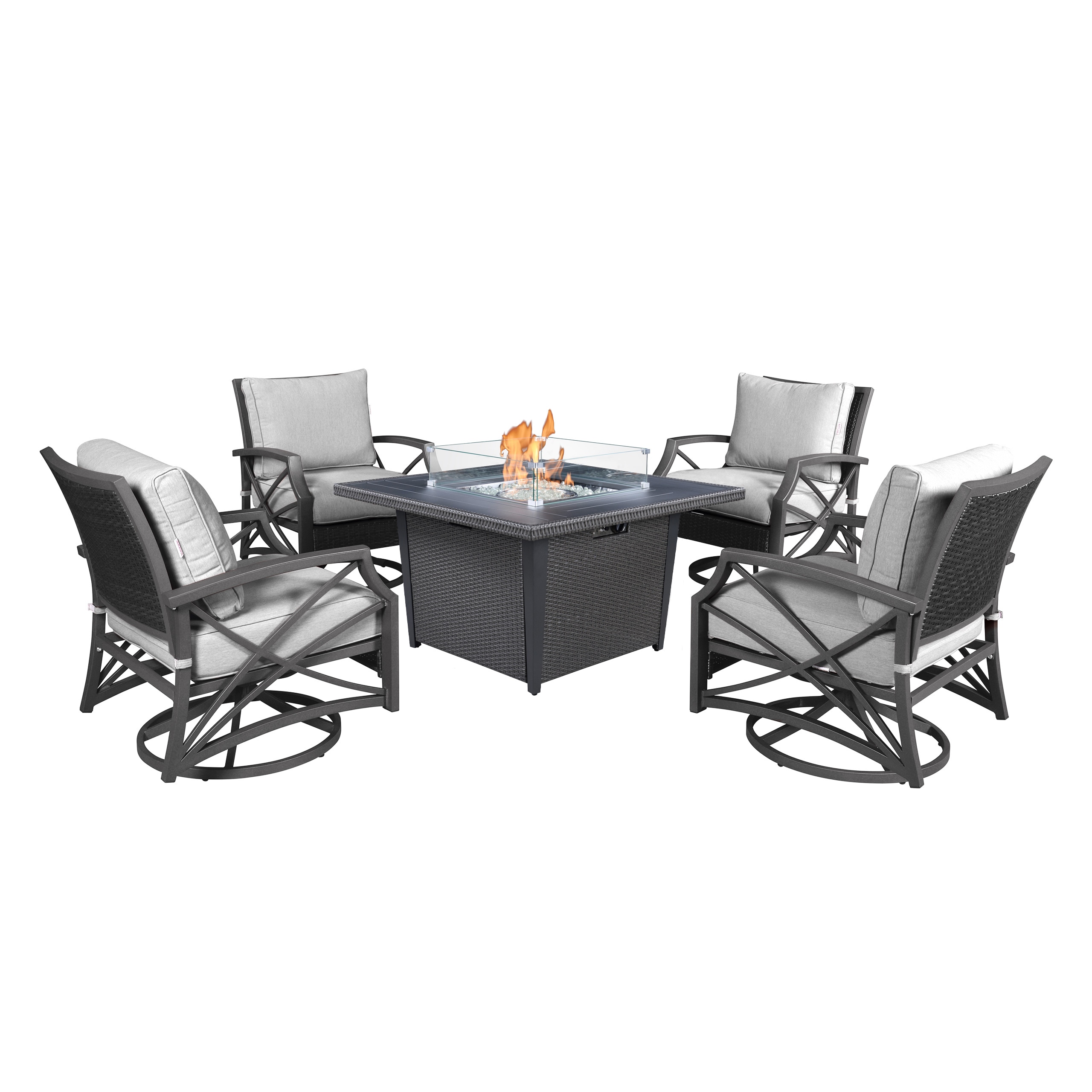 Kinger Home FP-004TGRY-SET-GRY Ethan 5-Piece Wicker Patio Conversation Set with Gray Cushions