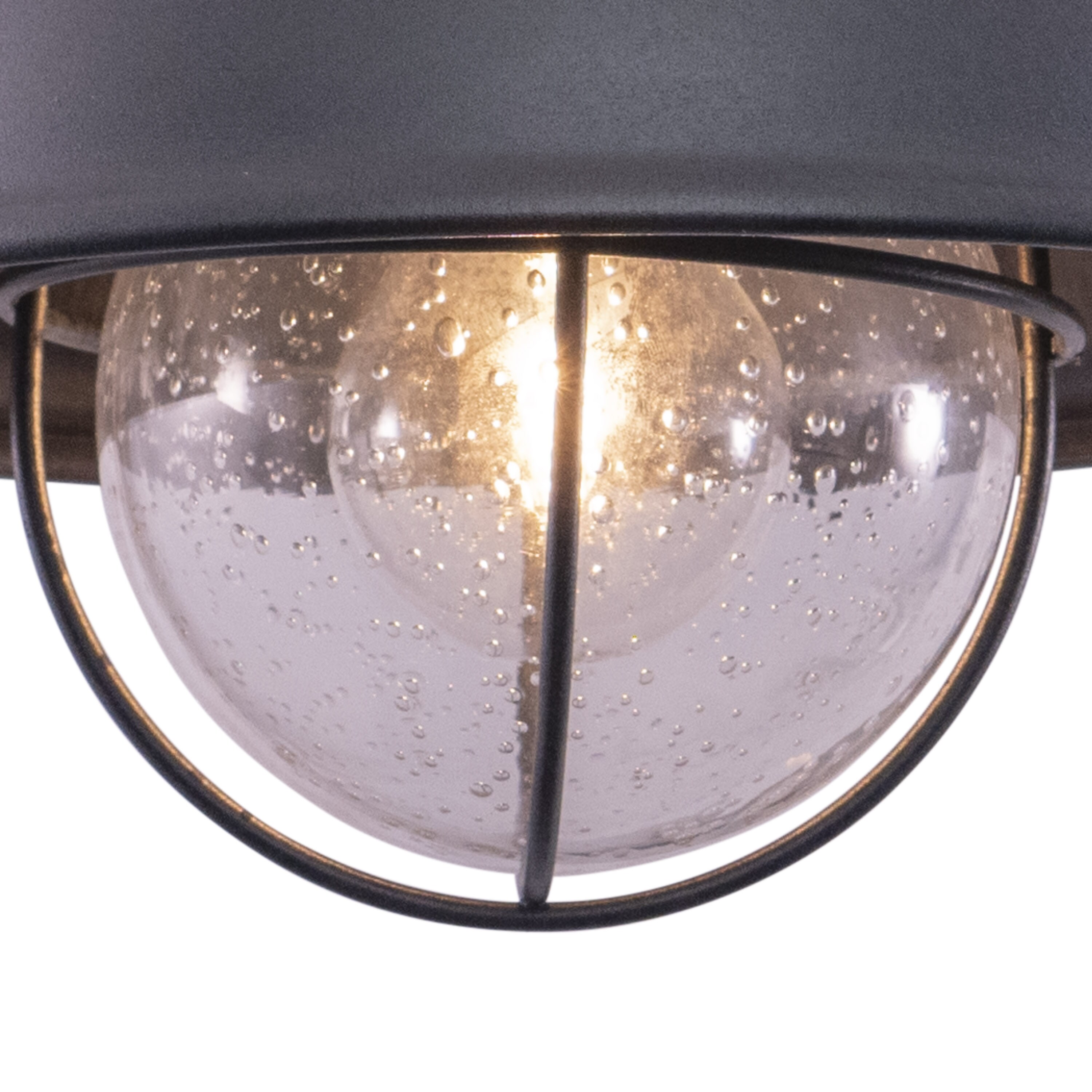 Harwich Textured Gray Coastal Globe Flush Mount with Seeded Glass
