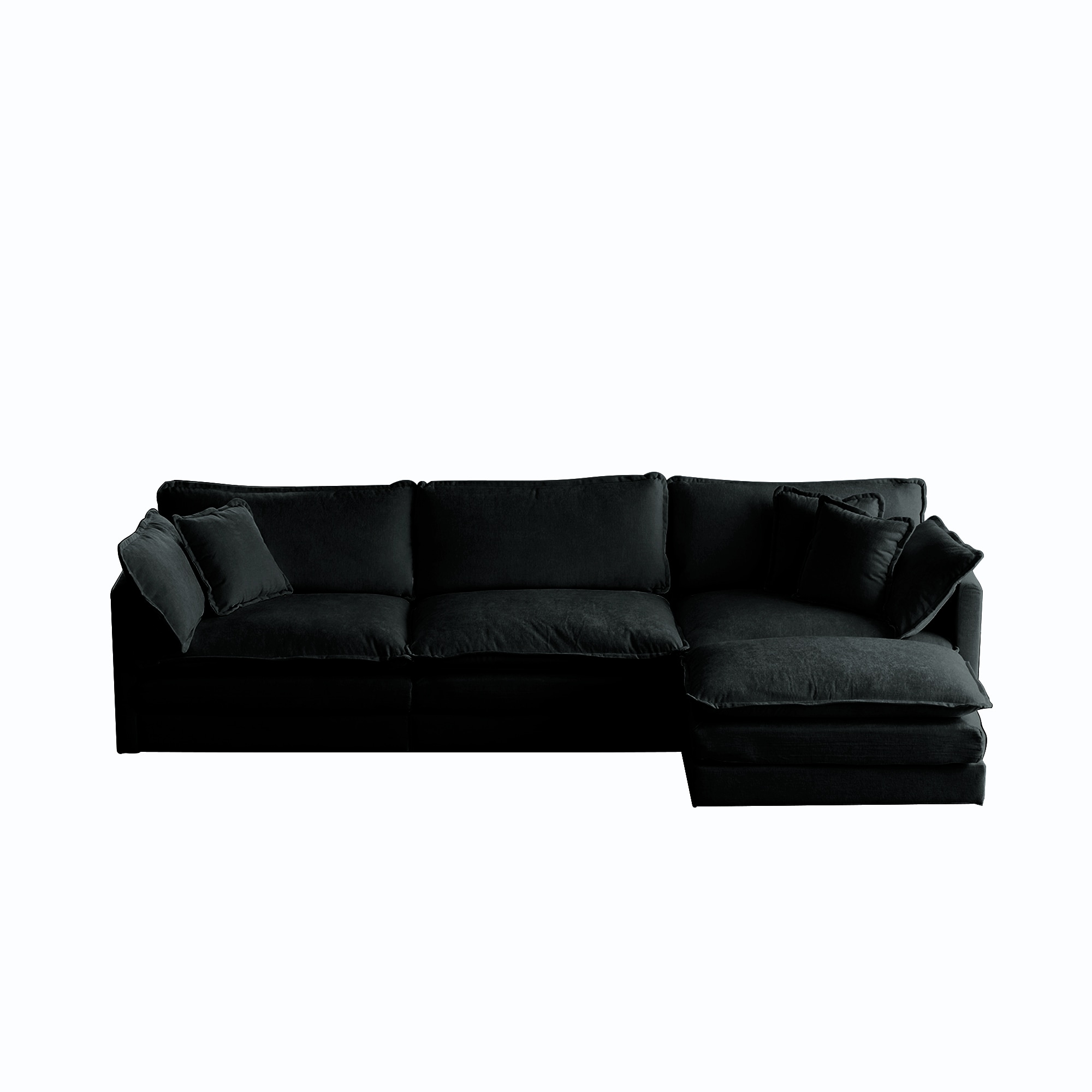 Bybafun YA3700426 111.5-in Modern Black Chenille 3 -seater Sectional