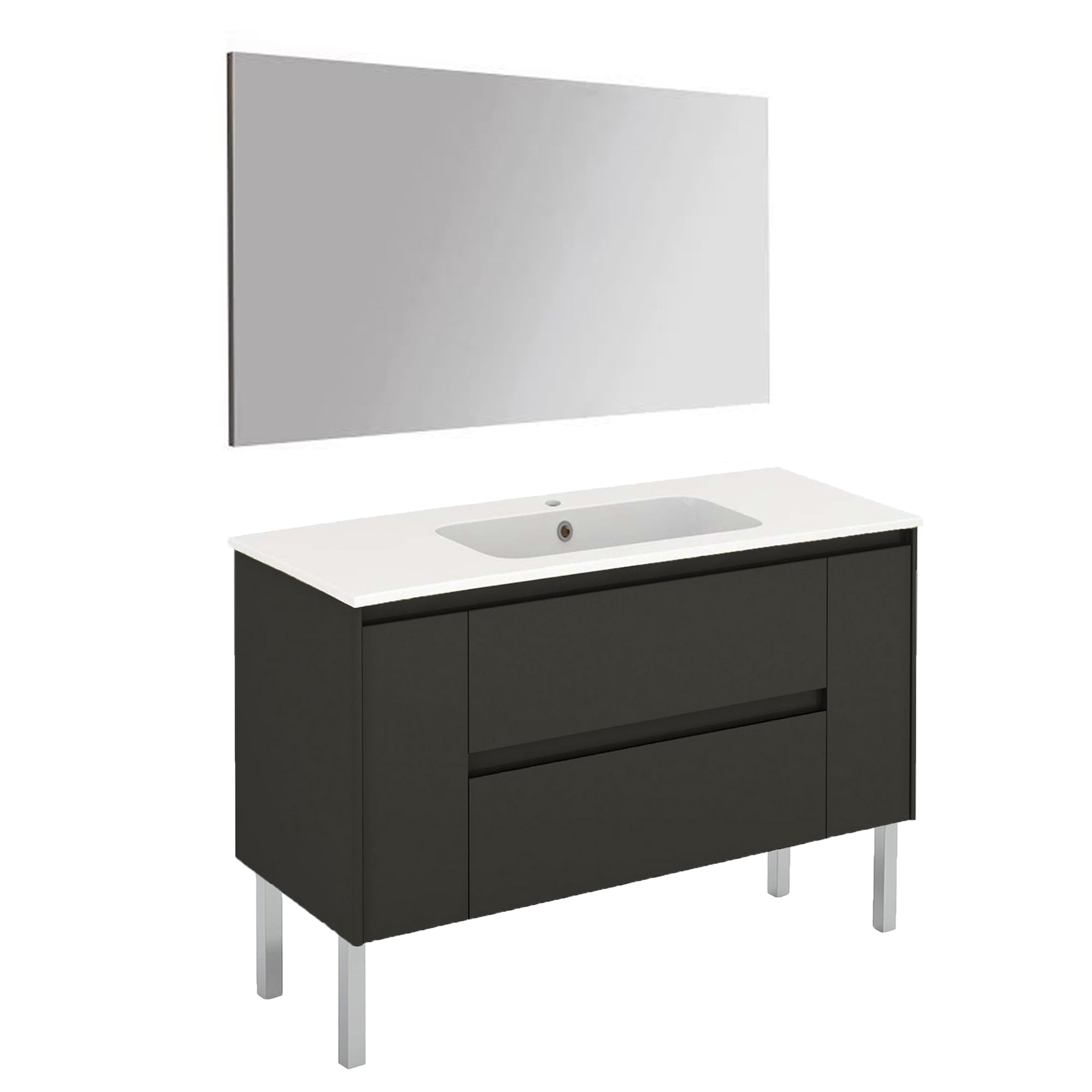 WS Bath Collections AMBRA 120F PACK 1 AN Ambra Vanities 48-in Glossy Anthracite Single Sink Bathroom Vanity with Glossy White Solid Surface Top (Mirror Included)