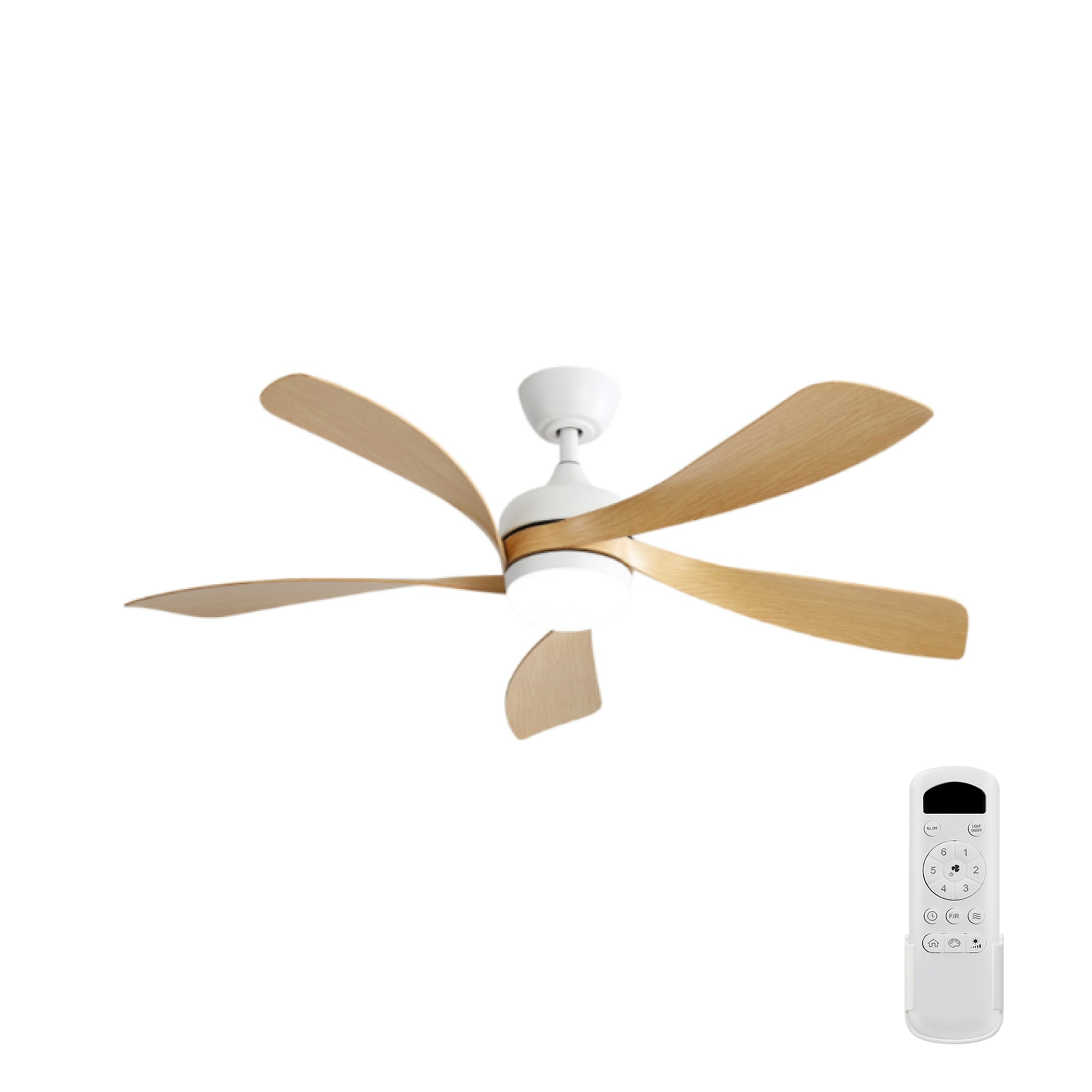 SINOFURN SYD130009WN 52-in Color-Changing Integrated LED Outdoor White + Brown with ABS Blades Ceiling Fan With Light - Remote Included ( 5 -Blade )