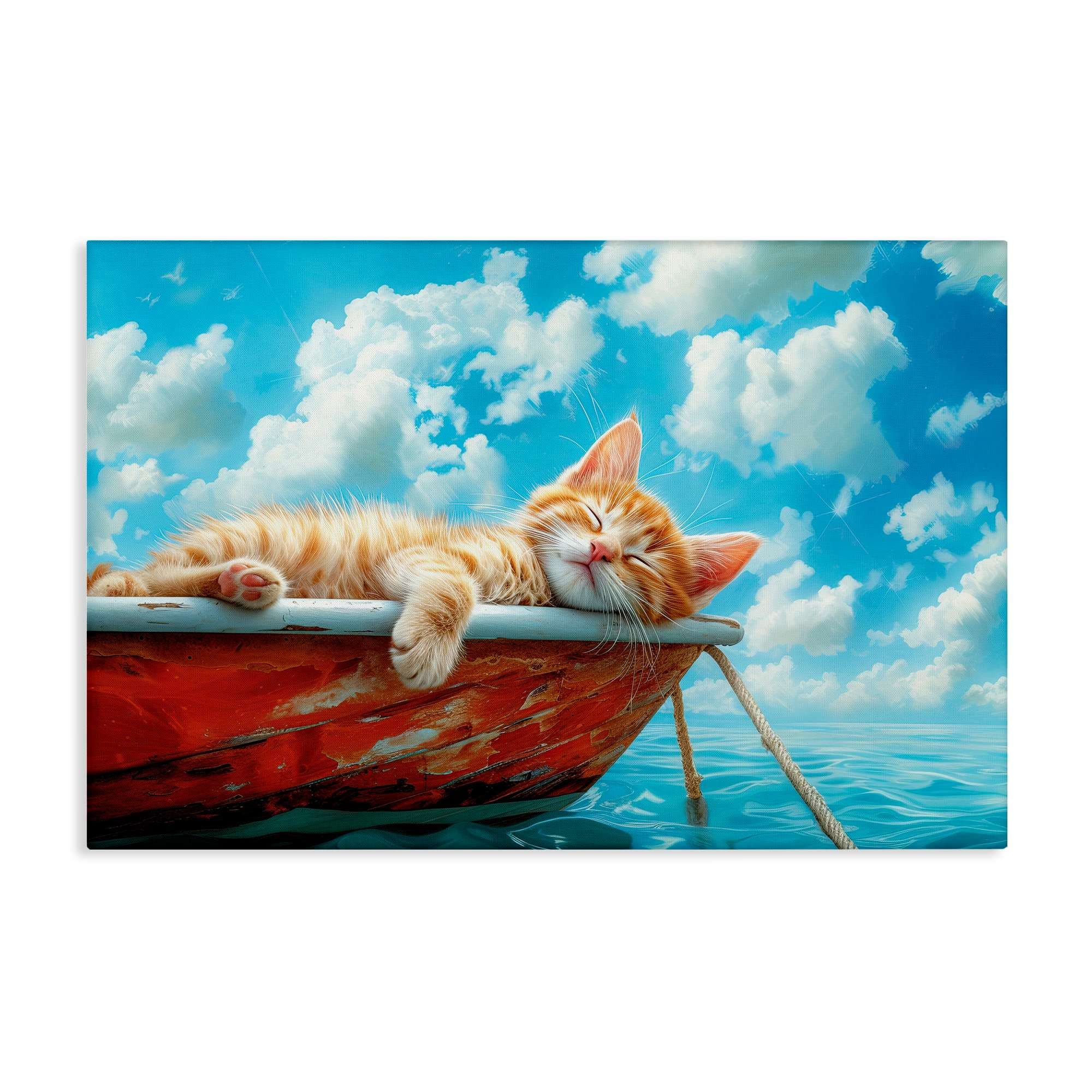 Stupell Industries BT-355-CN-20X30 Sleeping Cat on Boat Canvas Wall Art By Parable Visions 30 x 20