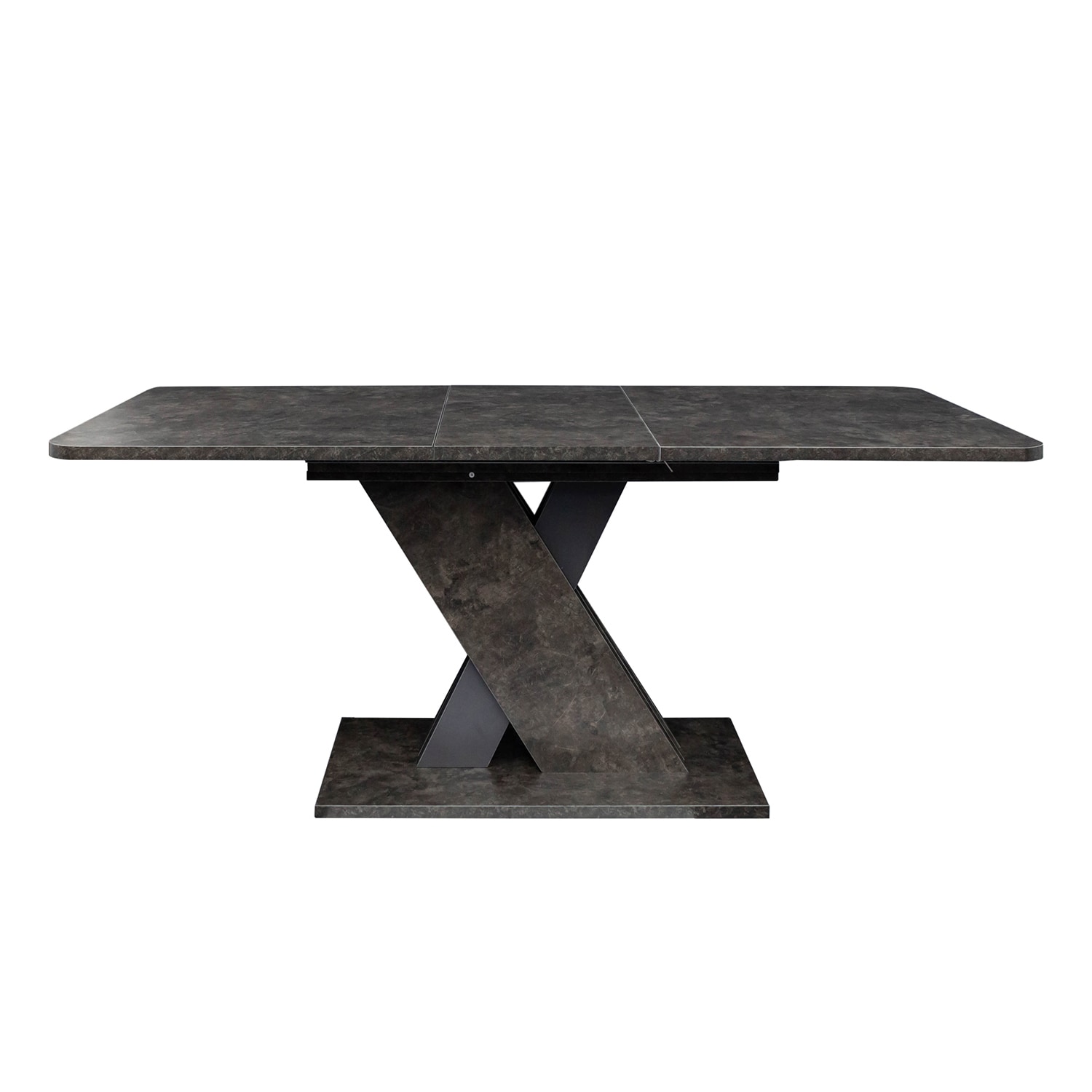 SINOFURN SYA010298GY Dark Gray Rustic Extending Self-storing leaf Dining Table, MDF with Finished Wood Trestle Base 70.9-Inches L x 29.5-Inches H