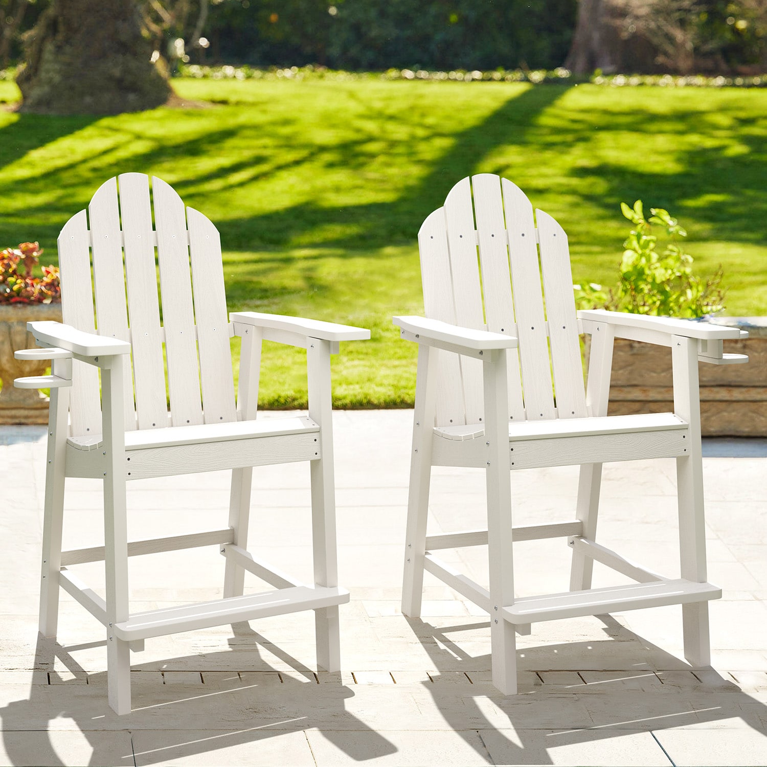 LUE BONA 2LB22PC0001-100LS The Adirondack Set of 2 White Plastic Frame Stationary Adirondack Chair with Slat Seat