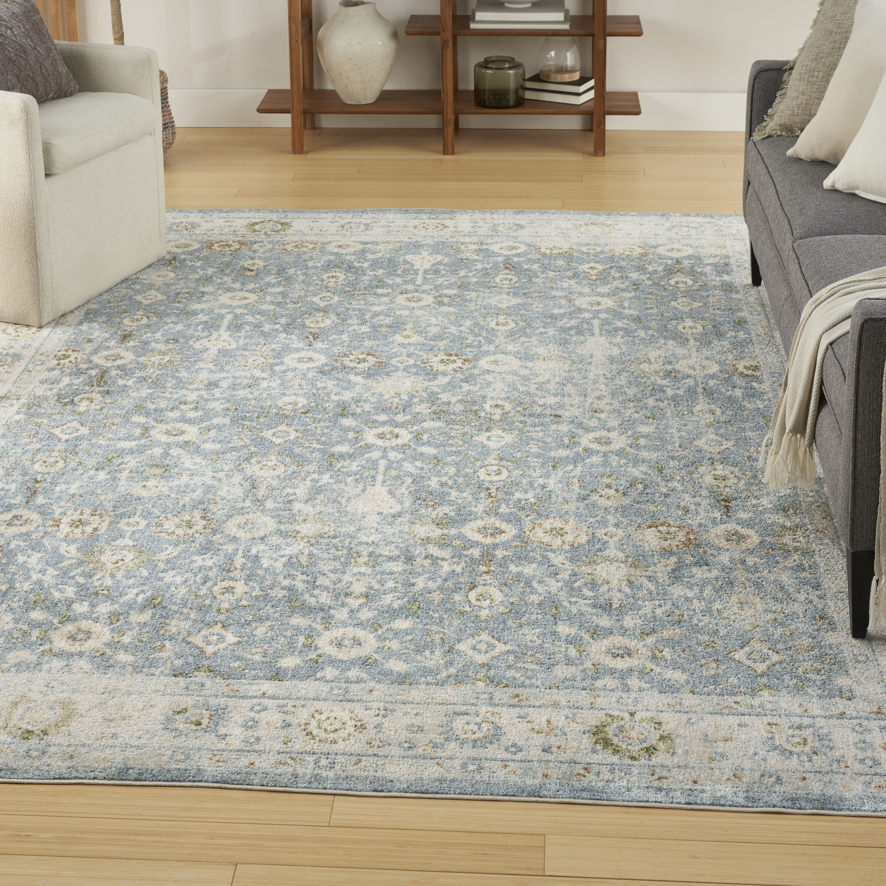 Nourison Home 099446978240 Astra Machine Washable 8 x 10 (ft) Loomed Polyester Teal Beige Rectangular Indoor Medallion Persian Machine washable Area rug