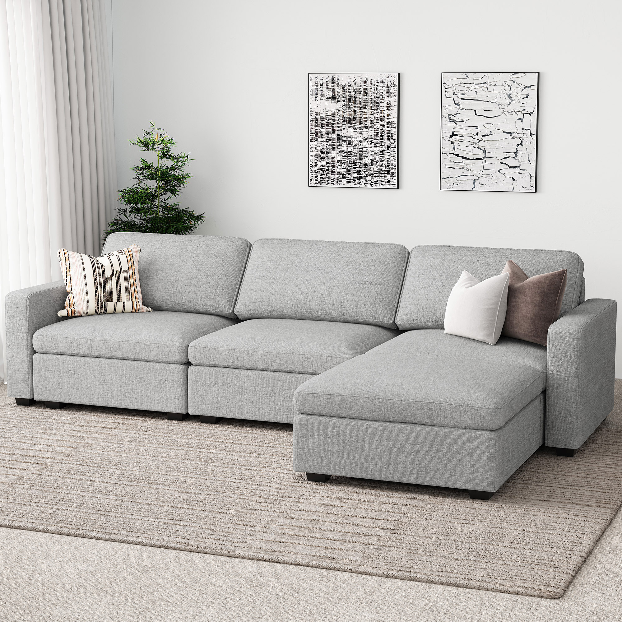 Belffin BF206C-A3BC-GRAY 4 Seats + 5 Sides Oversized Modular Chenille Cloud Sofa with Large Storage Seat