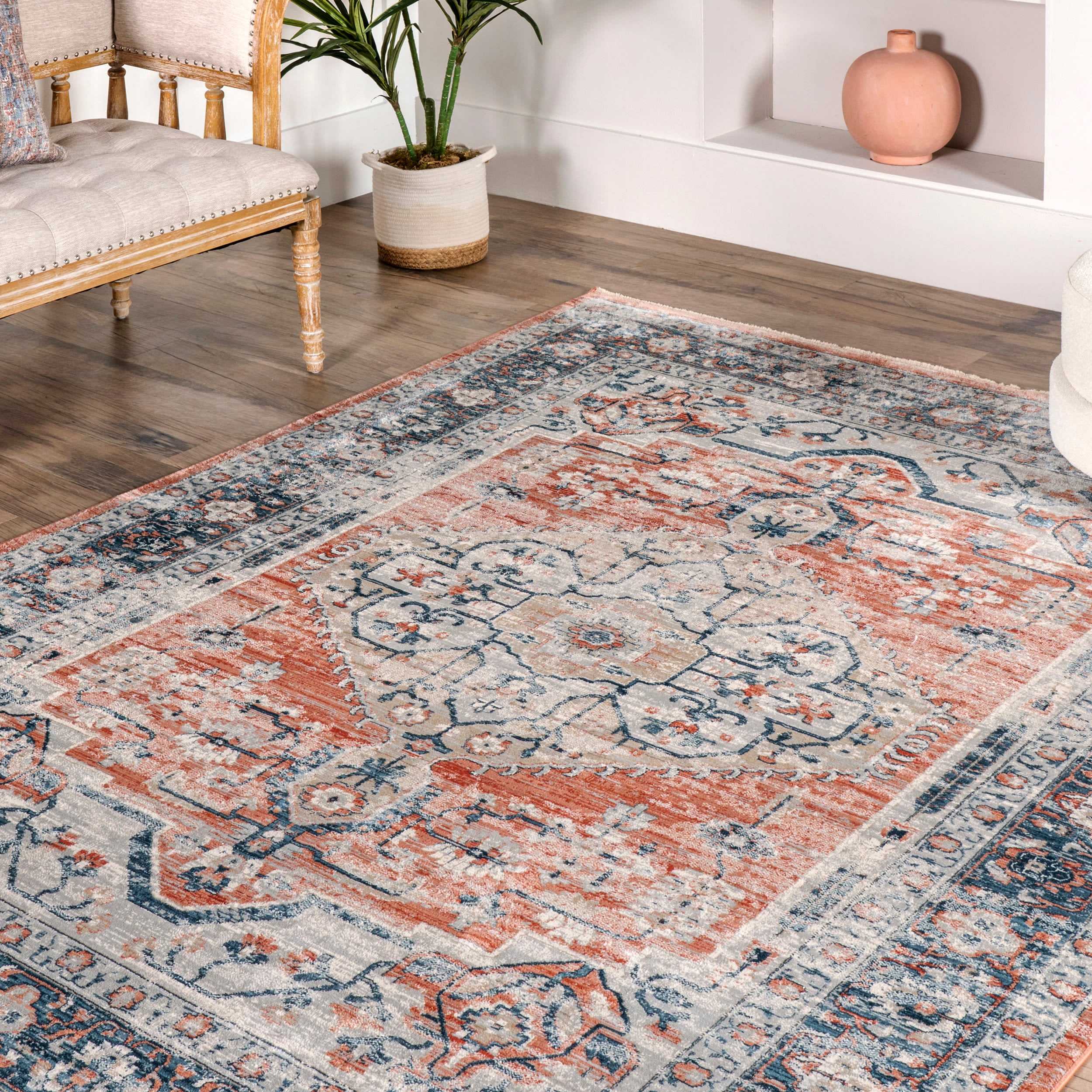 Reversible Orange Medallion 4' x 6' Synthetic Area Rug