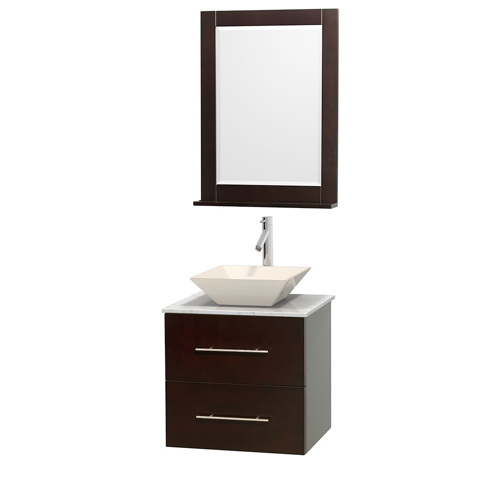 Wyndham Collection WCVW00924SESCMD2BM24 Centra 24-in Espresso Single Sink Bathroom Vanity with White Carrera Natural Marble Top (Mirror Included)