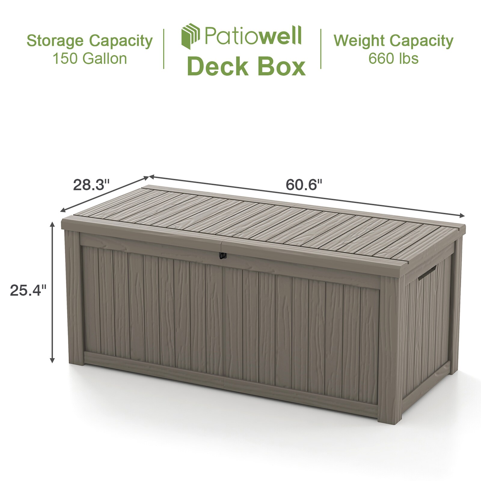 Patiowell 32 Gal. Wood-Grain Deck Box with Seat, Outdoor Lockable