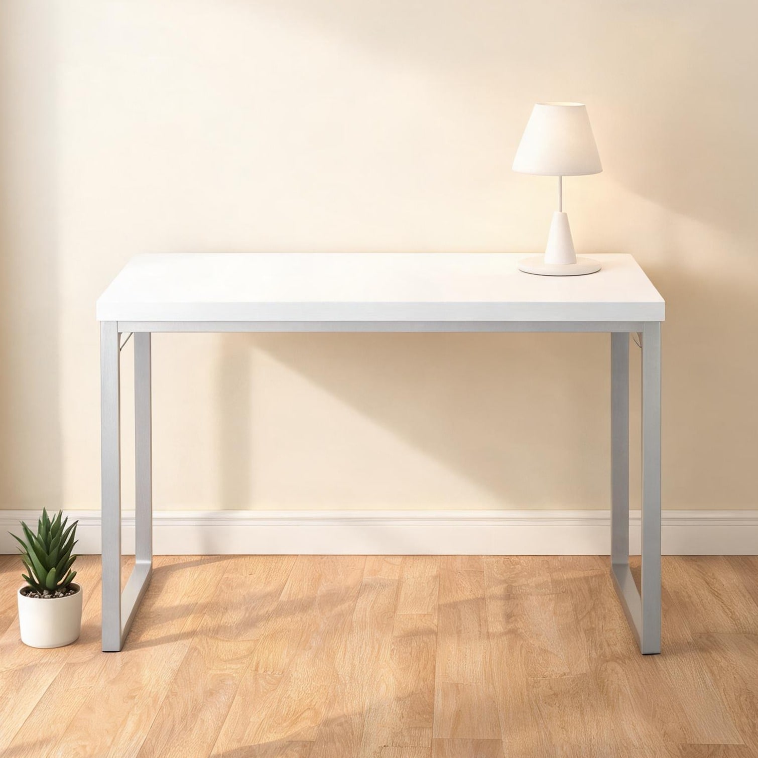 Work Pc Table Metal chillscreamni White-Toned Laminate Computer Desk with Grey Metal Frame ...