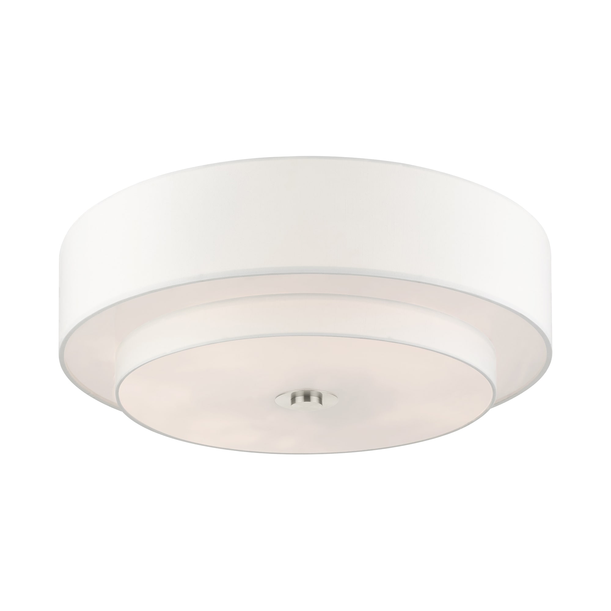 Modern Brushed Nickel 6-Light Drum Semi-Flush Mount with Glass Shade