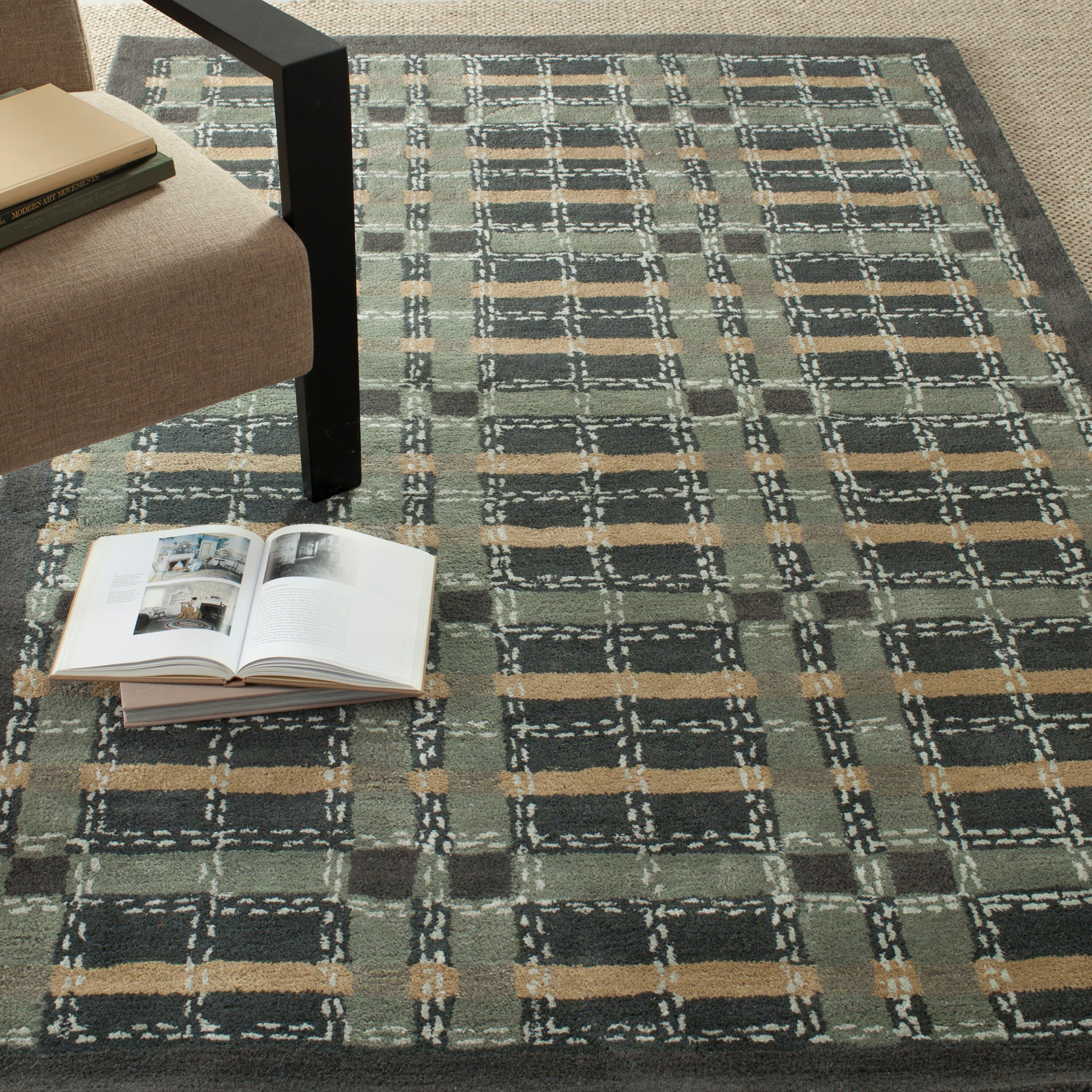 Martha Stewart MSR3613B-9 Colorweave Plaid 9 x 12 (ft) Tufted Synthetic Wrought Iron Navy Rectangular Indoor Abstract Farmhouse/Cottage Area rug