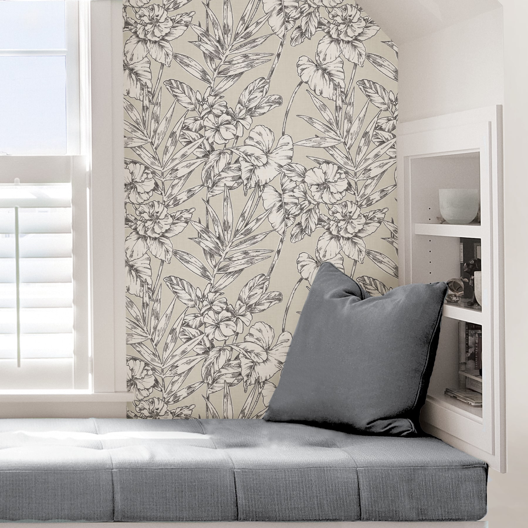 Grey Cayman Tropical Floral Peel and Stick Wallpaper