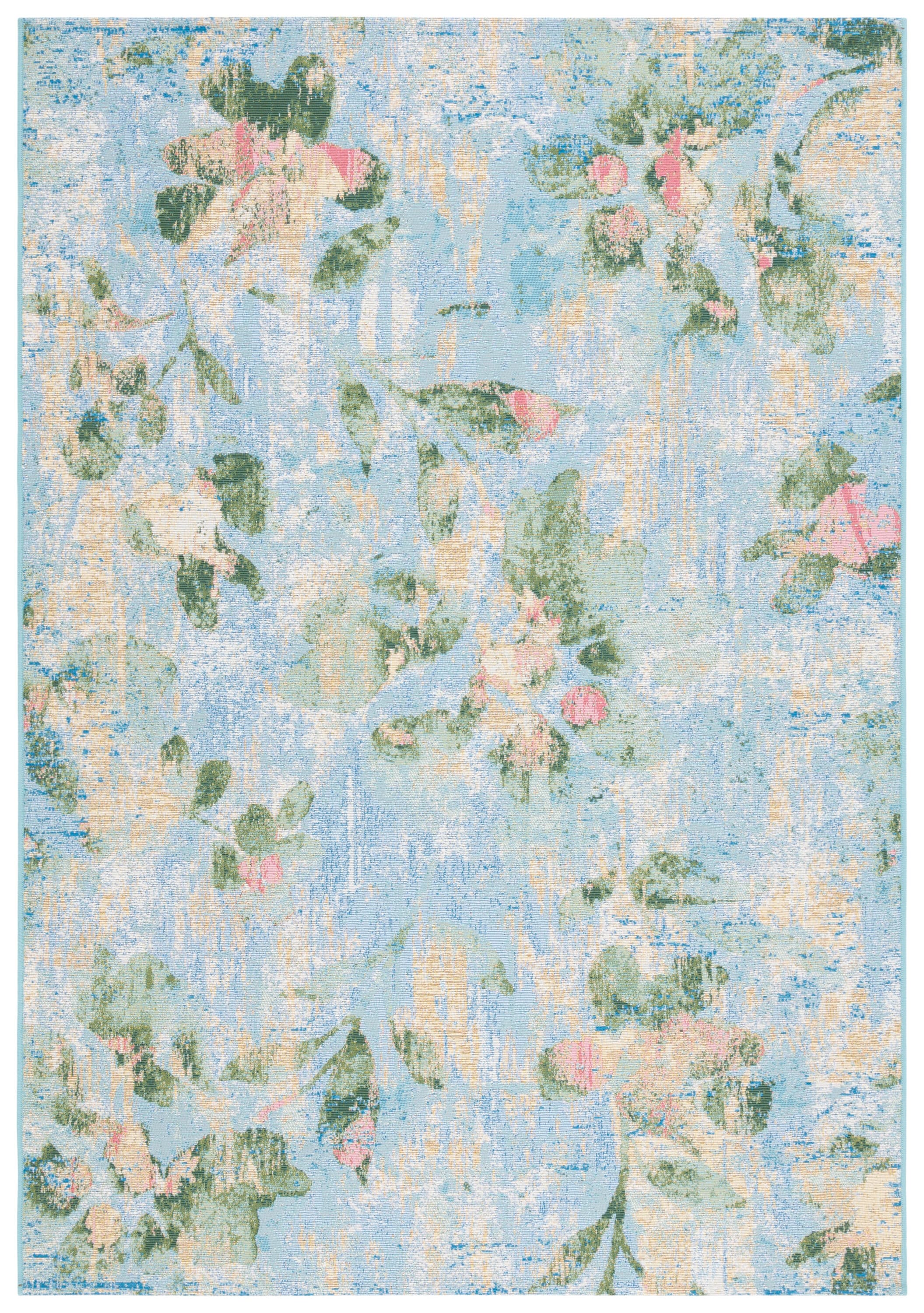 Light Blue Floral Synthetic Reversible Area Rug 4' x 6'