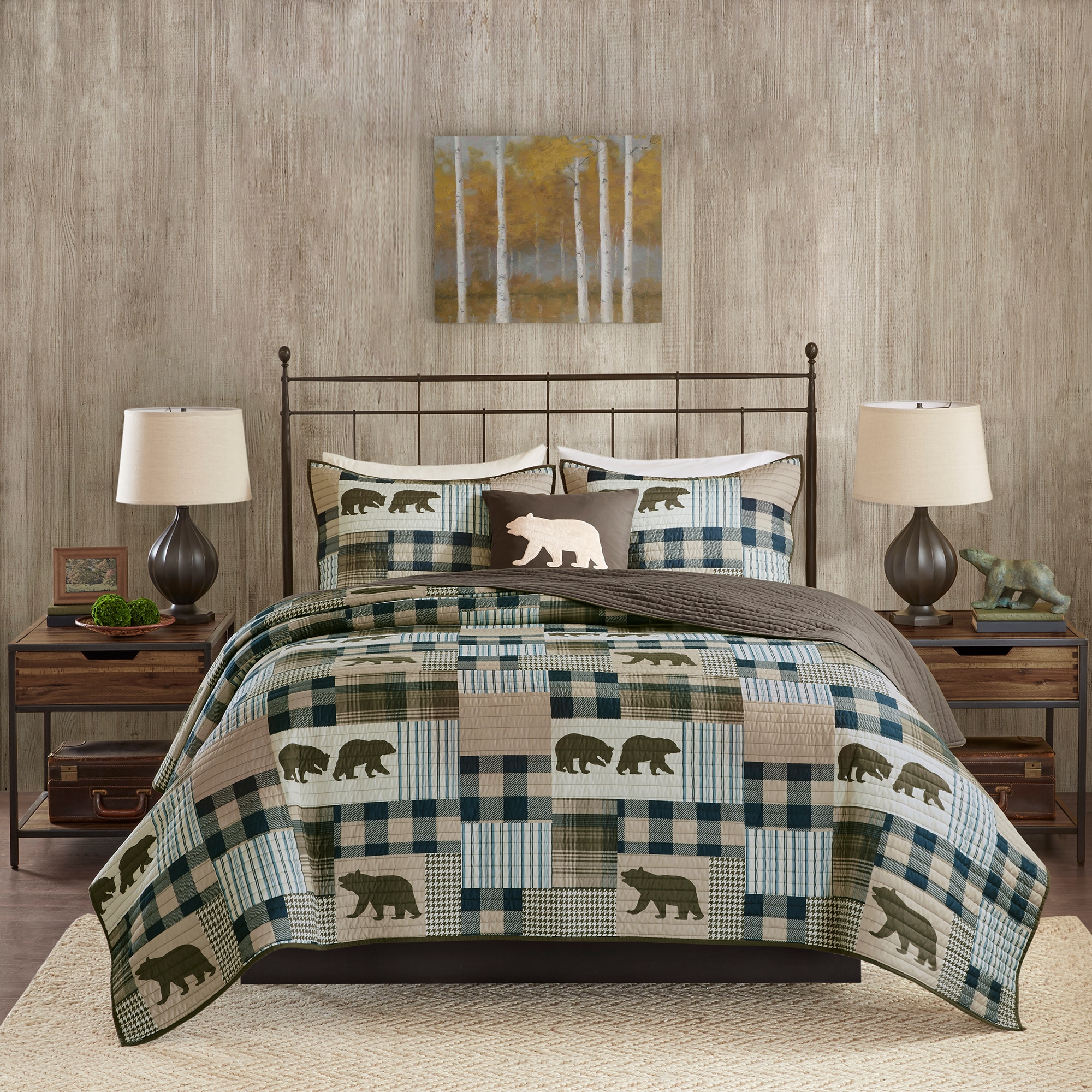 Brown and Blue Reversible Full Microfiber Quilt Set