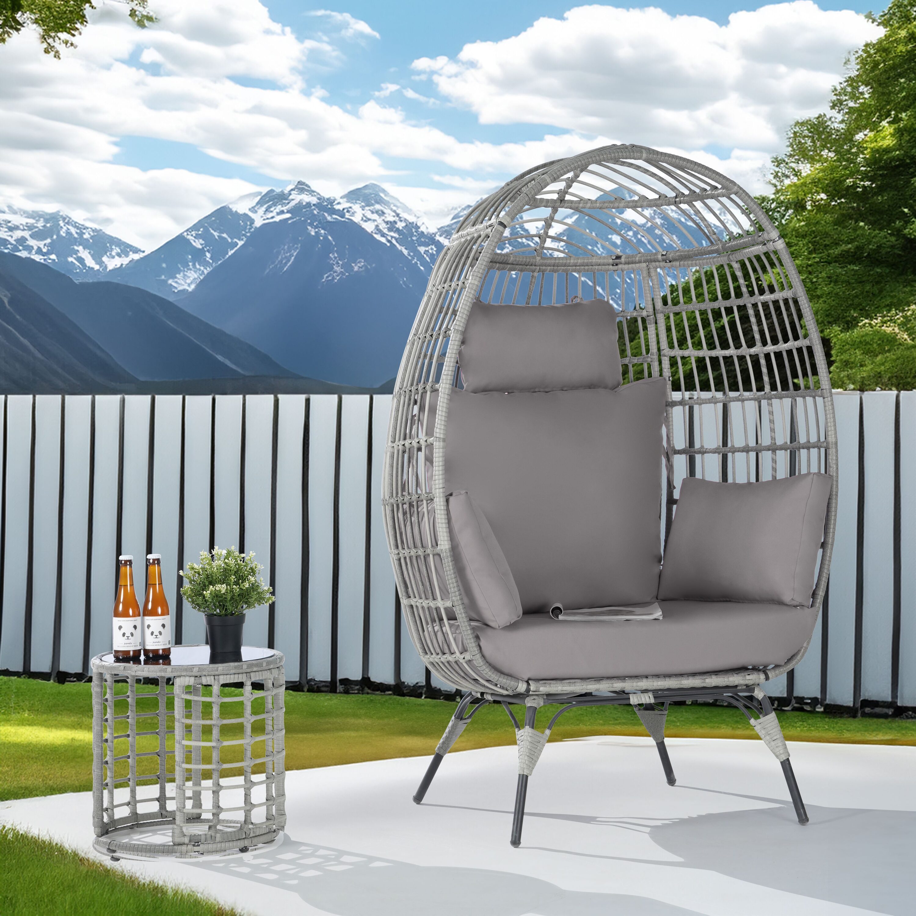 SANSTAR L-JDC63LY-AC 2 -Piece Wicker Patio Conversation Set with Gray Cushions