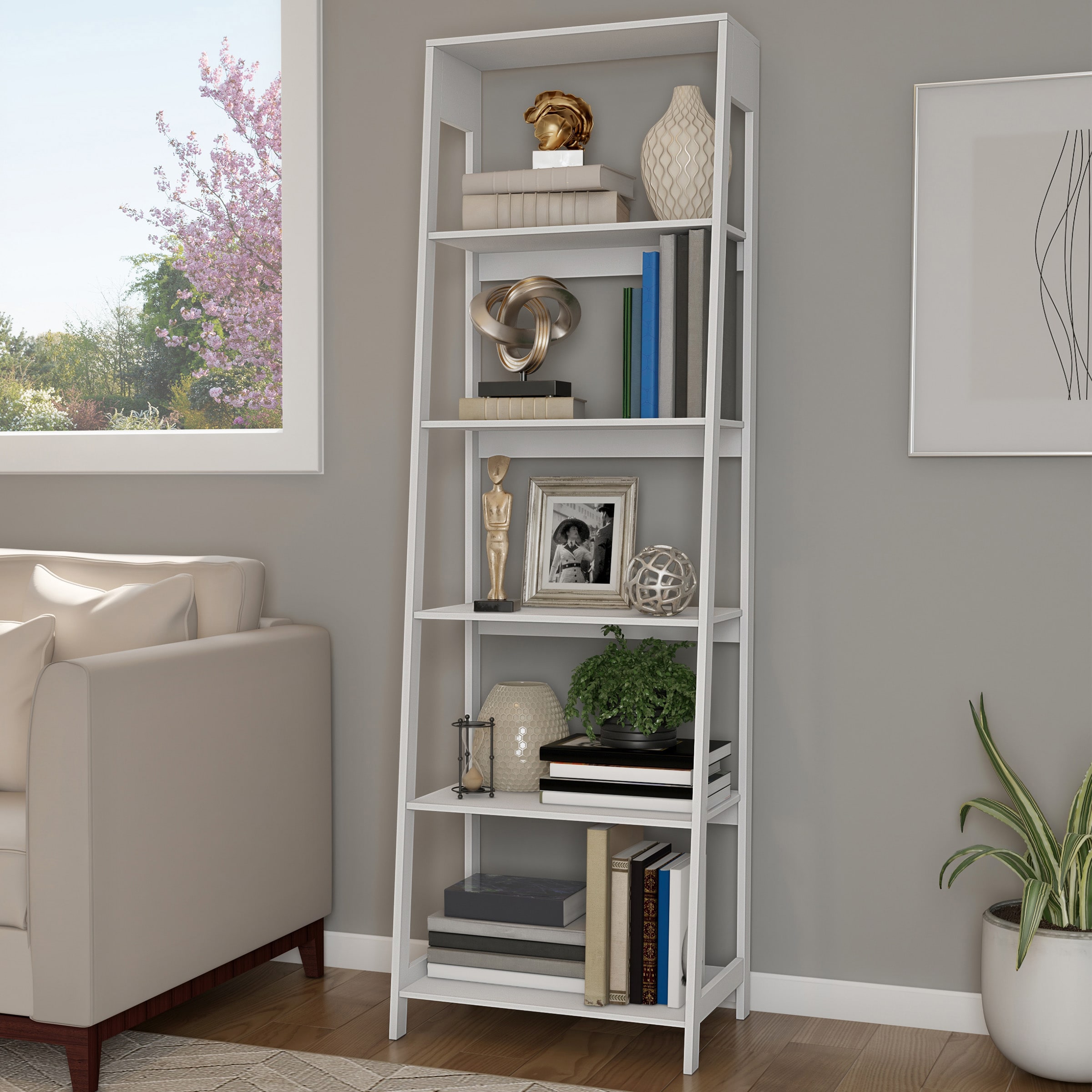 Hastings Home 620649XDH Bookcases White Wood 5 -Shelf Bookcase ( 16.5-Inches W x 71-Inches H x 23.5-Inches D ) Finished