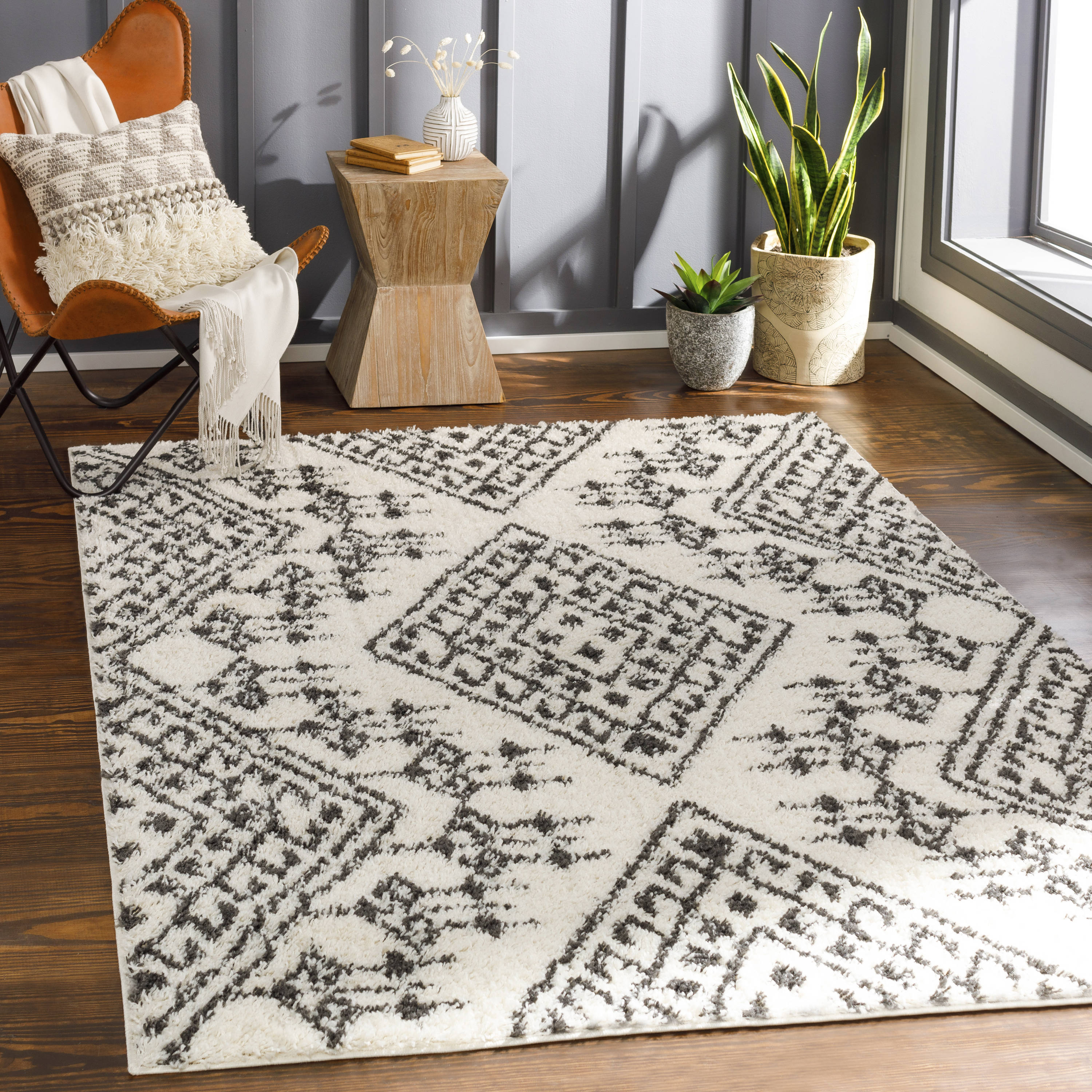 Surya BSH2311-71010 Beni shag 8 x 10 Charcoal Indoor Medallion Oriental Area Rug