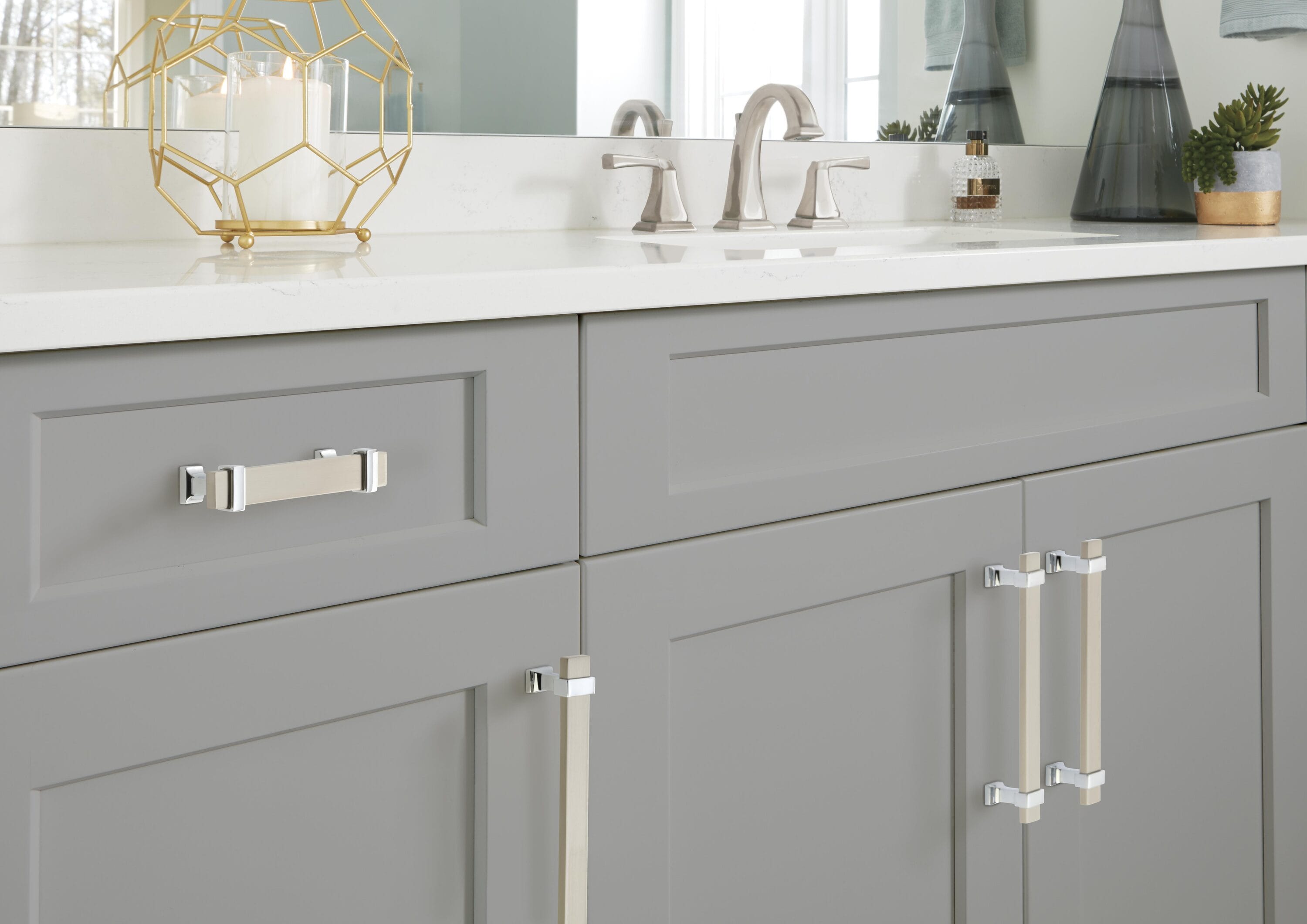 Satin Nickel and Polished Chrome Bar Cabinet Pull with Mounting Hardware