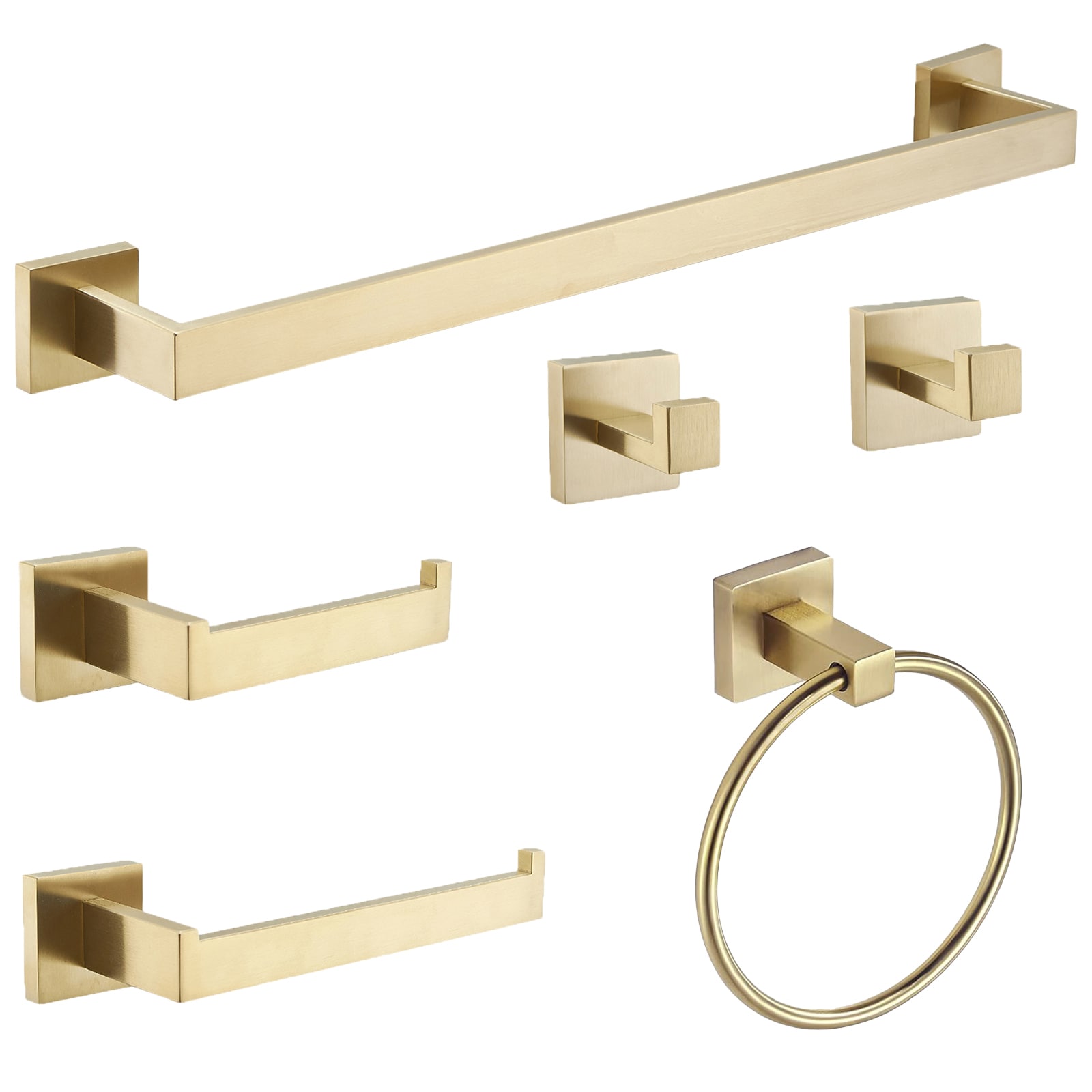 BYH 6 -Piece Reach Brushed Gold Decorative Bathroom Hardware Set Towel ...