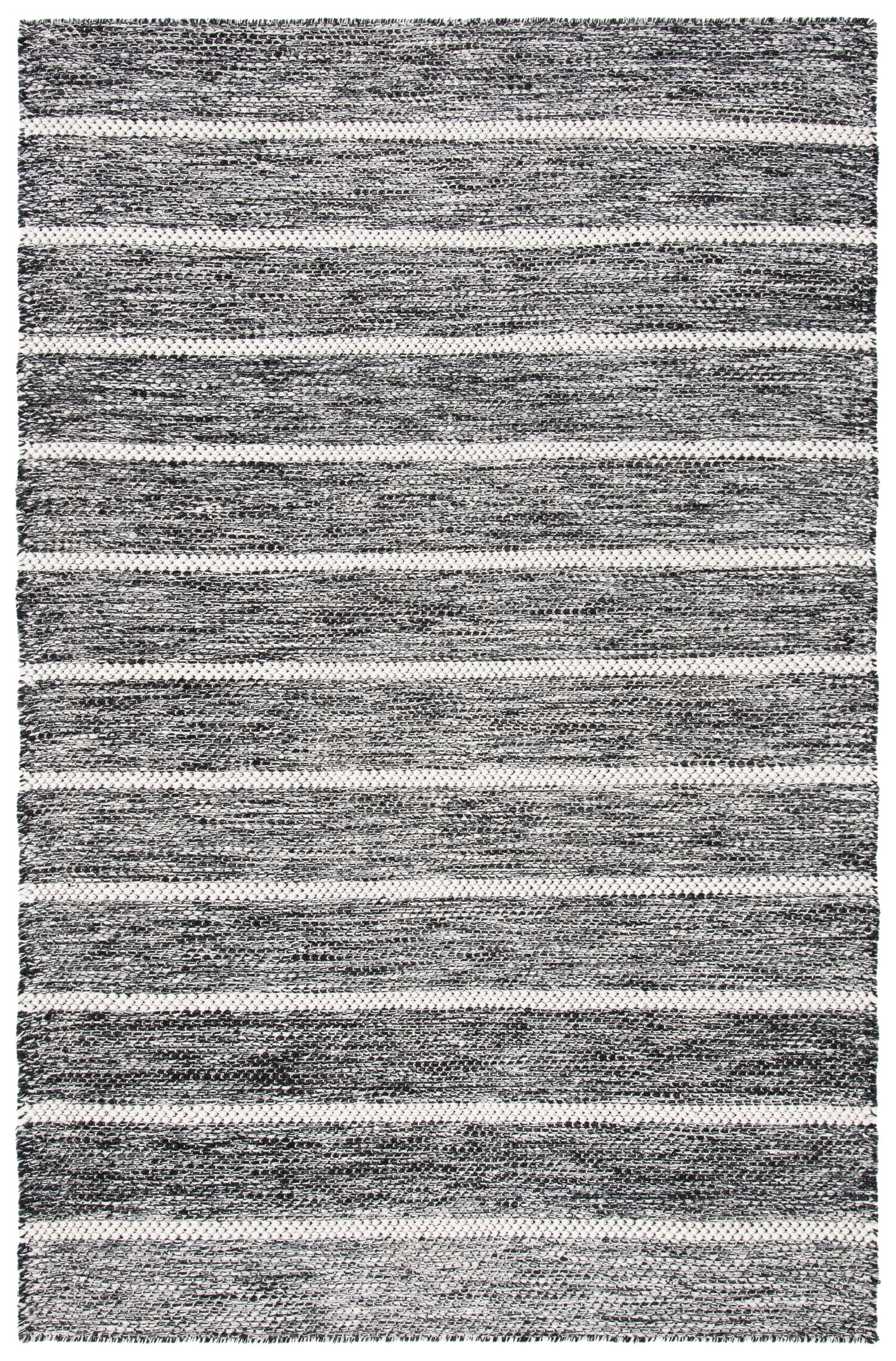 Handmade Black and Ivory Stripe Wool 4' x 6' Area Rug