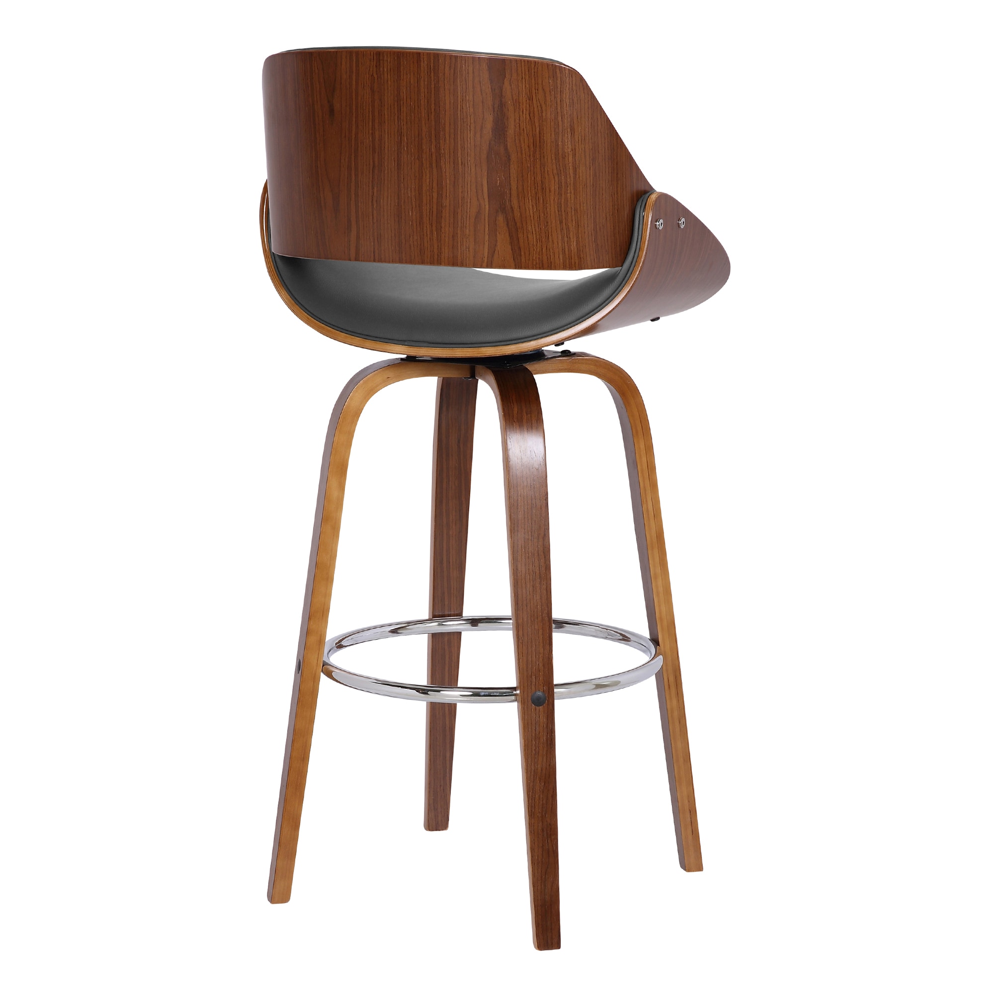 Mona 26" Gray Faux Leather and Walnut Swivel Bar Stool