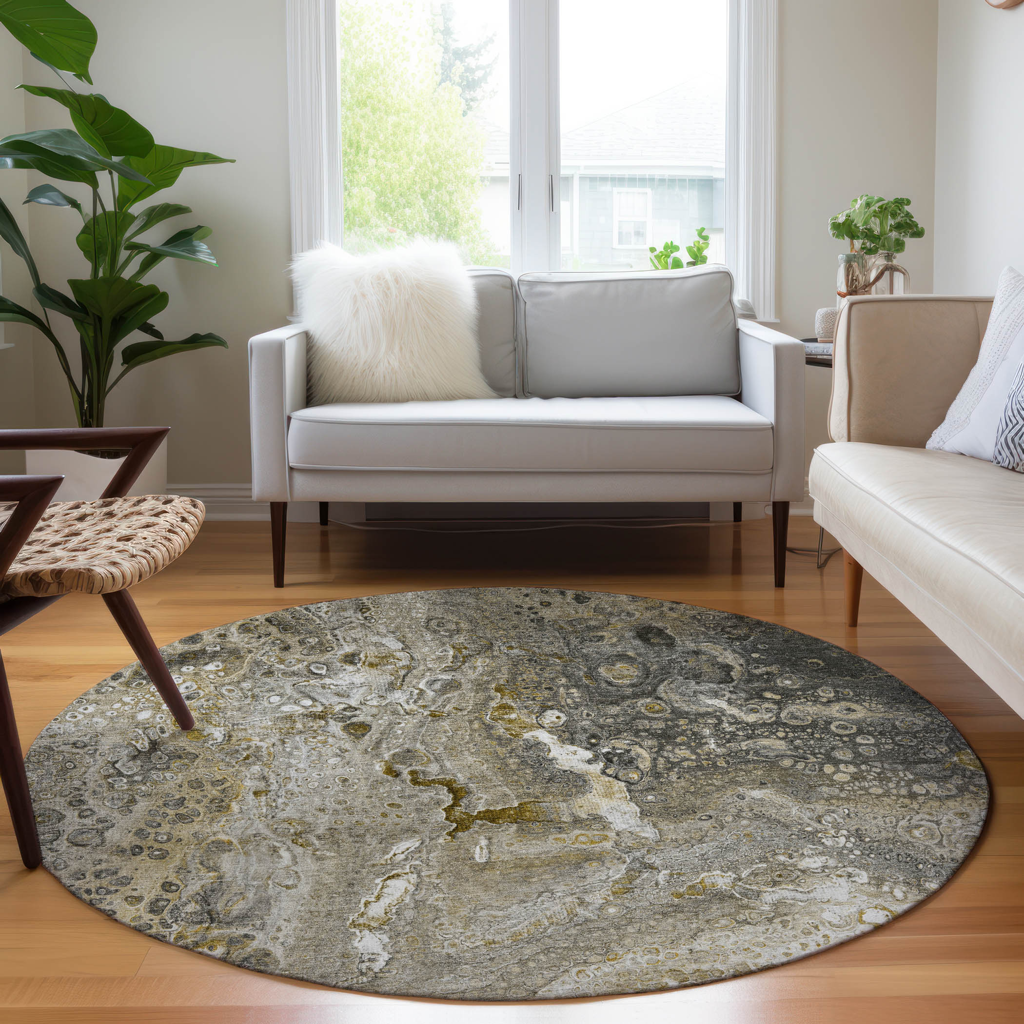 Addison Rugs ACN588TP8RO Chantille ACN588TP 8 x 8 (ft) Polyester Taupe Round Indoor/Outdoor Abstract Machine washable Area rug