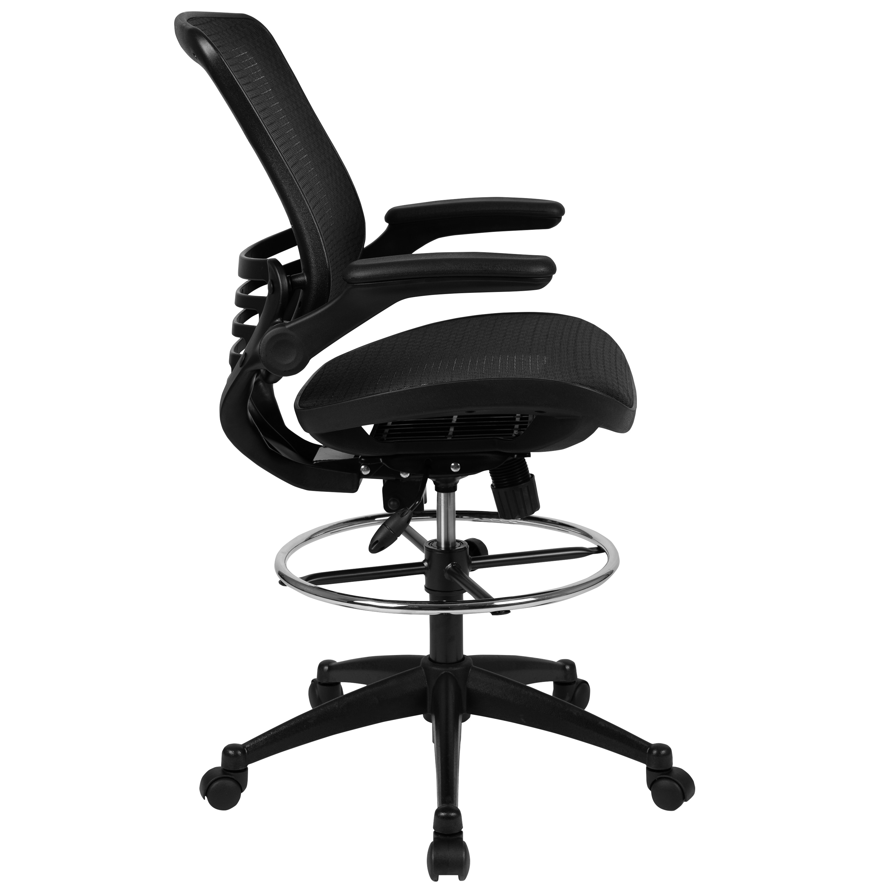 ErgoDraft Plus Black Mesh Drafting Chair with Adjustable Arms and Foot Ring