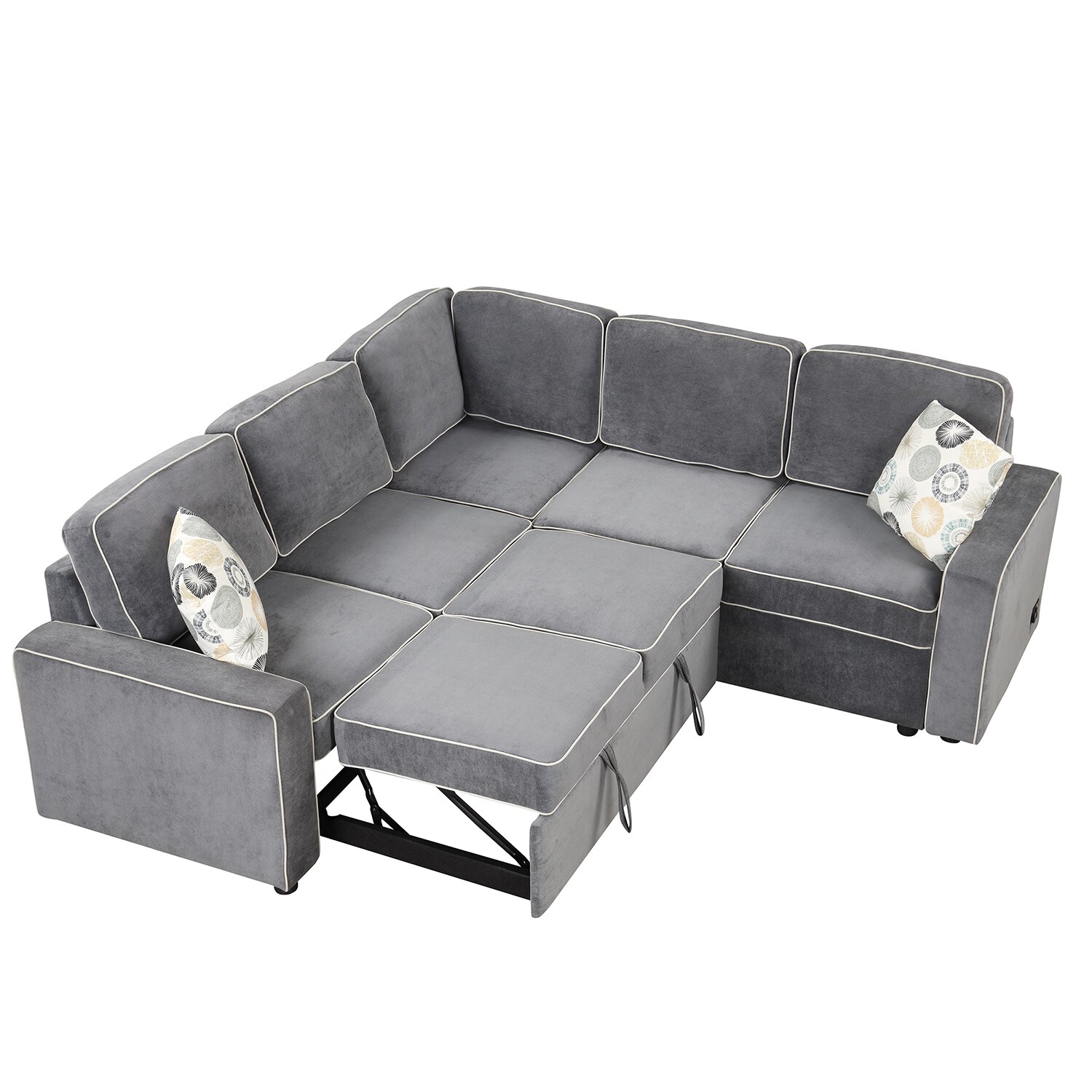 SINOFURN SYA090037GY 83-Inches Modern Gray Linen 5 -seater Reclining Sleeper