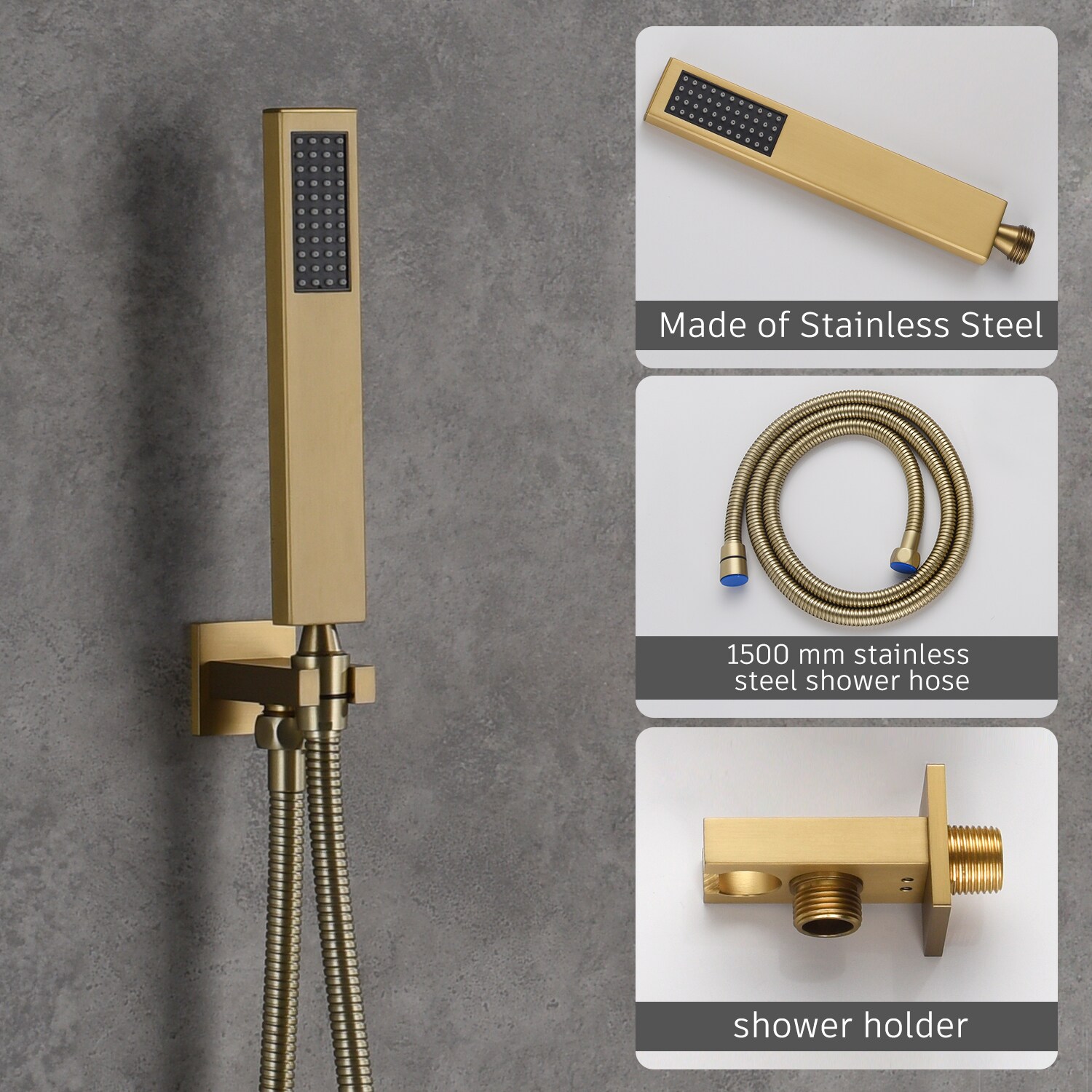 Casainc Brush Gold Dual Head Waterfall Built In Shower System With 2