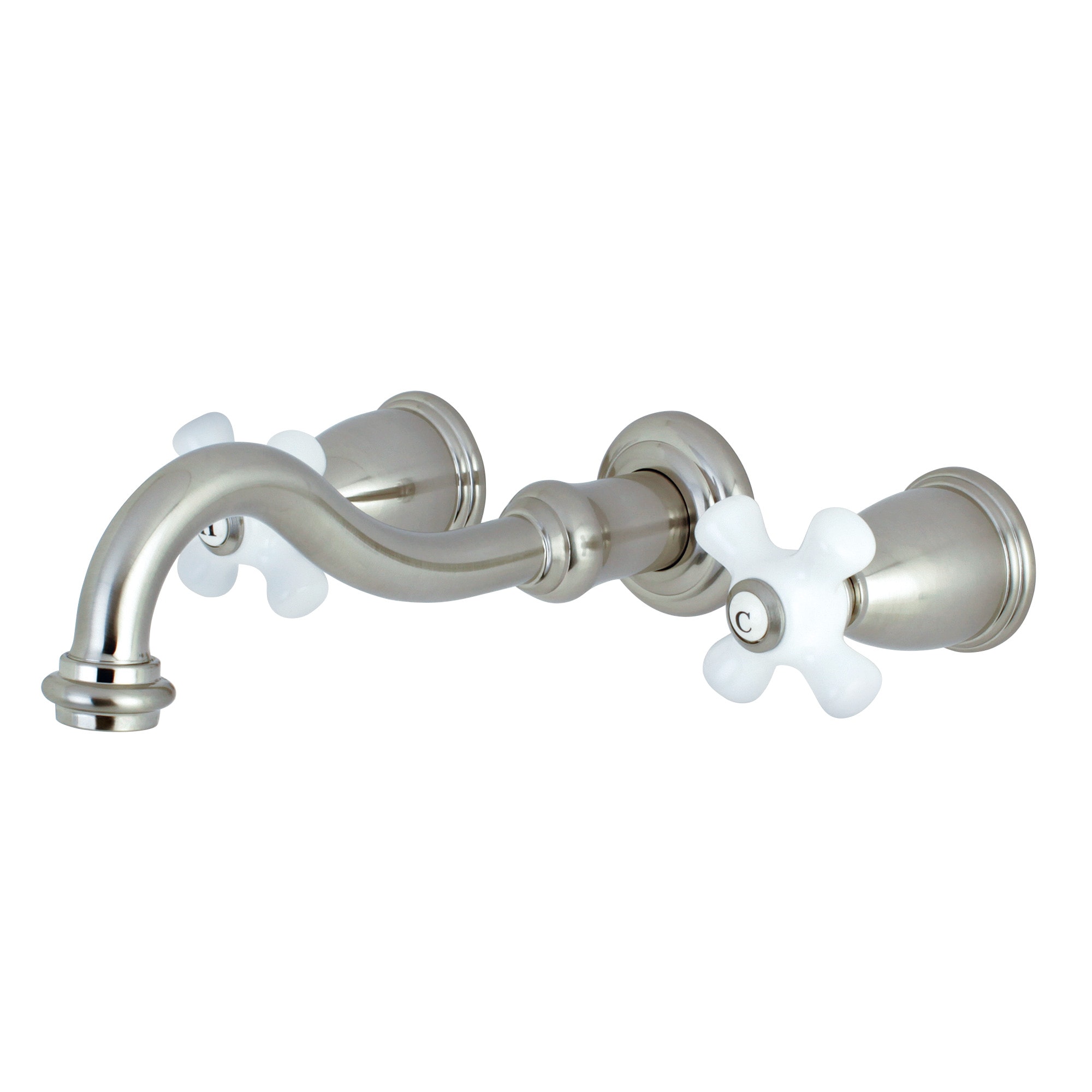 Kingston Brass WLKS3028PX Restoration Brushed nickel 2-handle Wall-mount Low-arc Bathtub Faucet ( Valve Included )