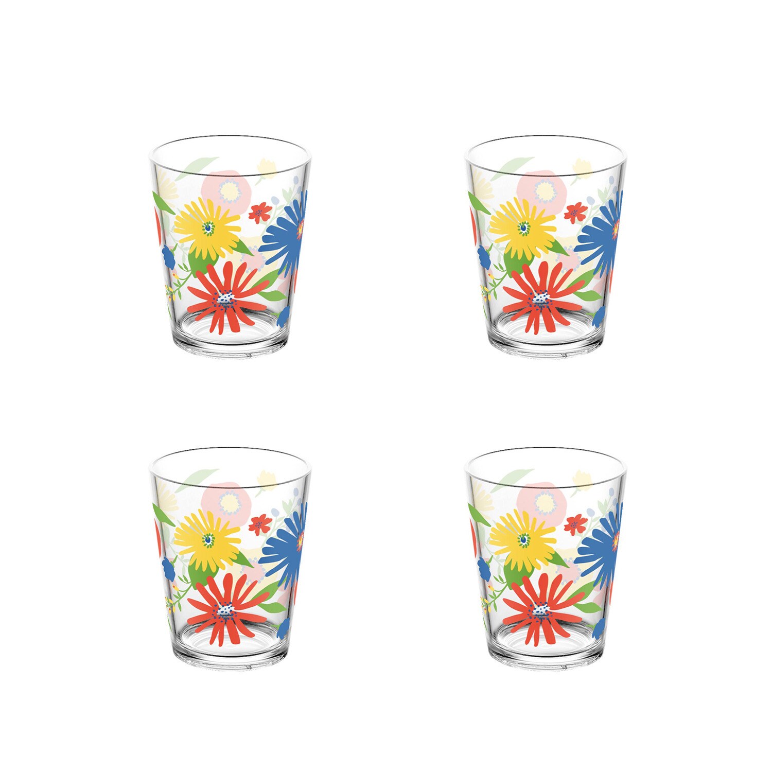 TarHong - Midsummer Acrylic Floral Drinking Glass - Blue - 15 oz - Set of 4