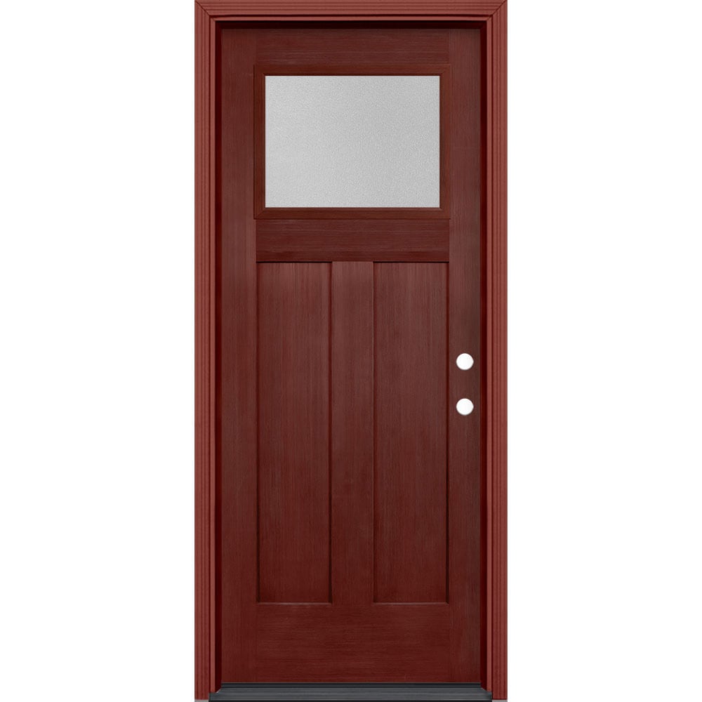 Masonite 629001 32-in x 80-in x 4-9/16-in Fiberglass Craftsman Left-hand inswing Wineberry Stained Prehung Front Door with Brickmould Insulating core