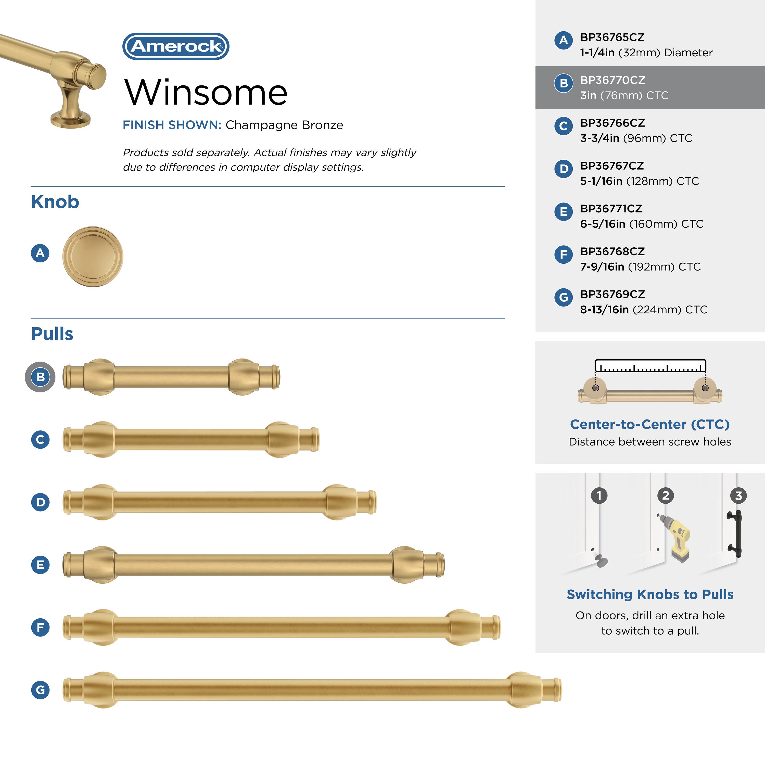 Champagne Bronze 3-Inch Center-to-Center Cabinet Pull