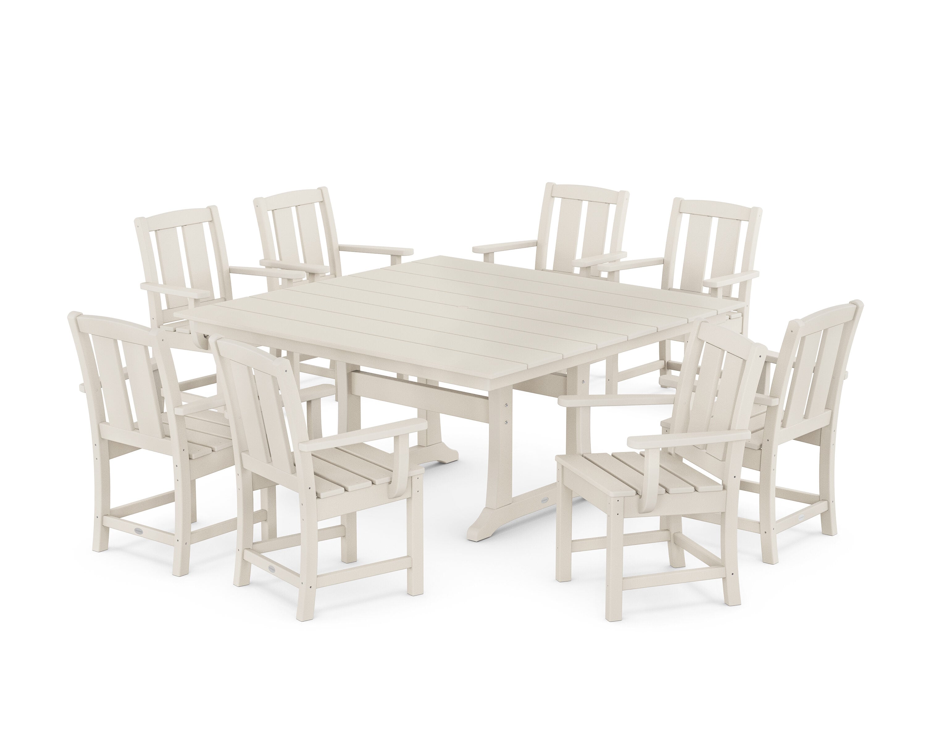 POLYWOOD PWS2059-1-SA Mission 9 -Piece Sand Patio Dining Set Plastic Square Table with 8 Stationary Chairs