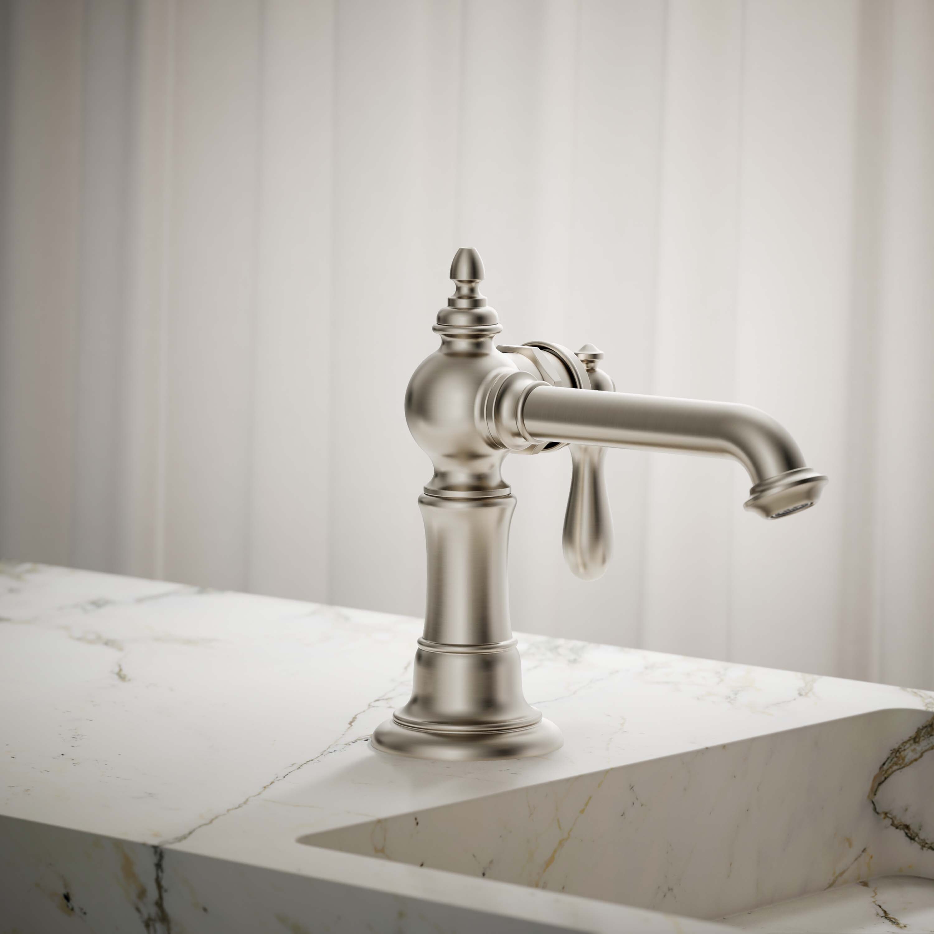 KOHLER 72762-9M-BN Artifacts Vibrant Brushed Nickel Single hole 1-handle WaterSense Low-arc Residential Handle Bathroom Sink Faucet with Drain