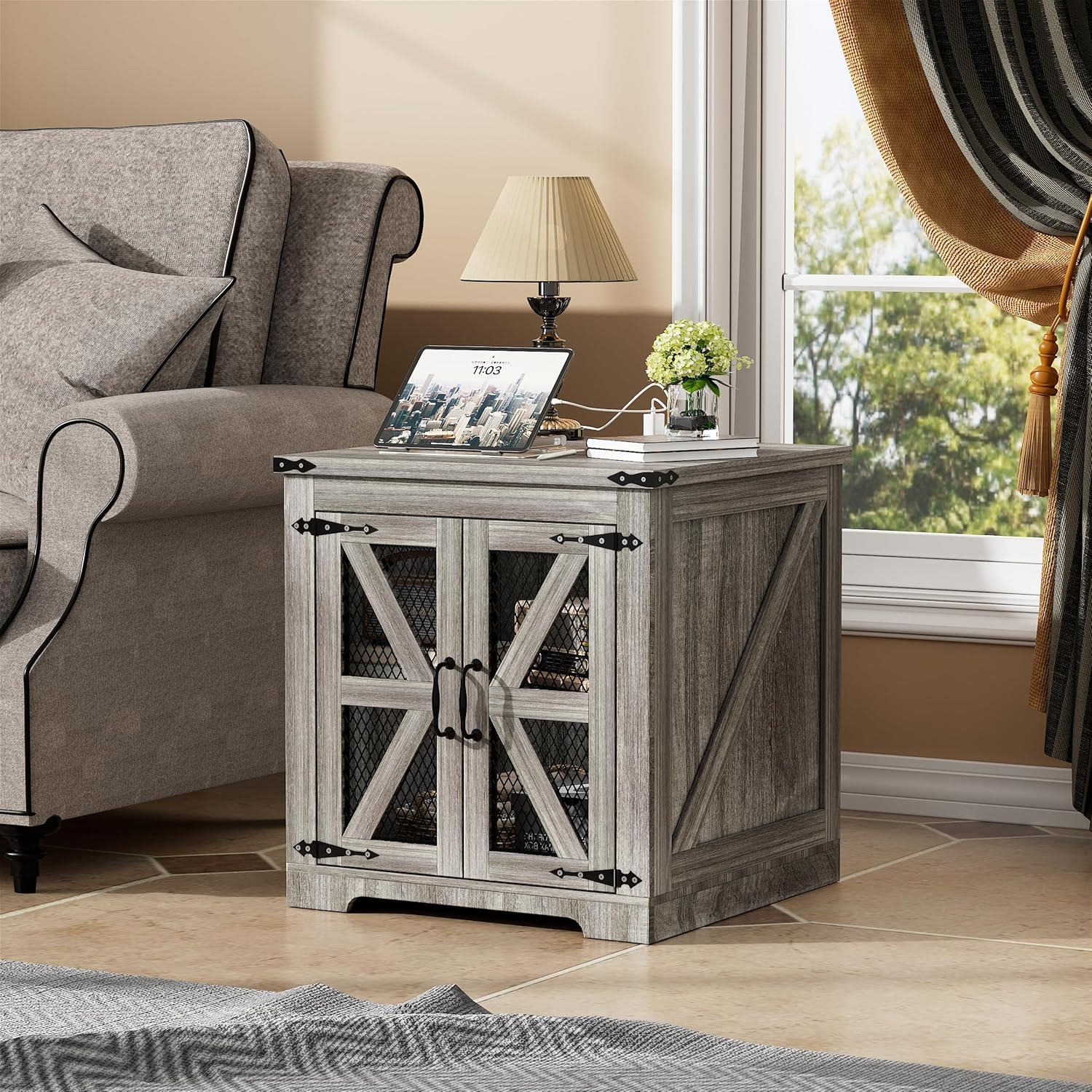 PAKASEPT TTAC013WXY0508 23.6-in W x 25-in H Polishing Wood Rectangular Farmhouse End Table with Storage Assembly Required