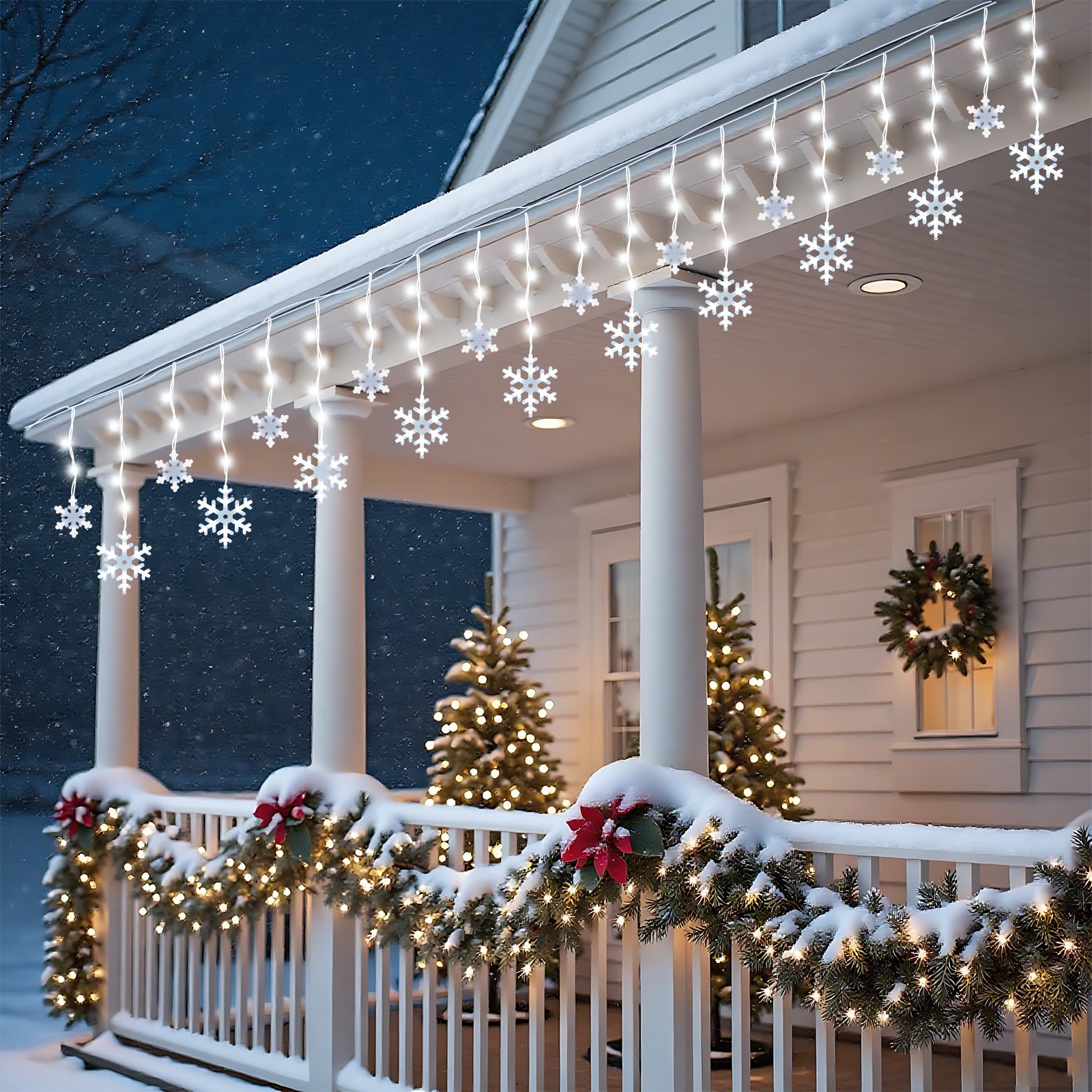 BIGHOUSE BH3003010092 192 LED Snowflake Christmas Icicle Lights Outdoor Cool White