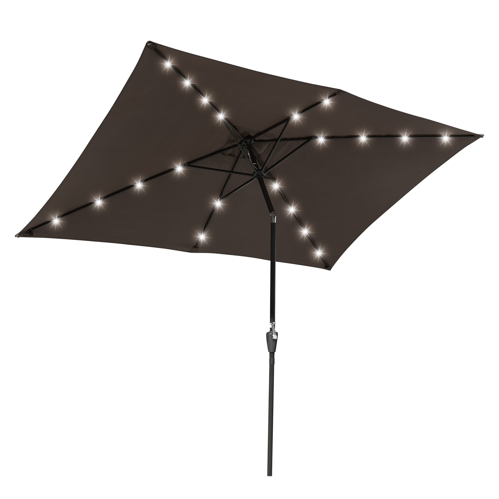 Yescom 07UMB011-10X6L-38-LO 10x6.5FT Rectangle Outdoor Solar LED Patio Umbrella with Crank Tilt for Table Market Yard Deck Pool Party Brown