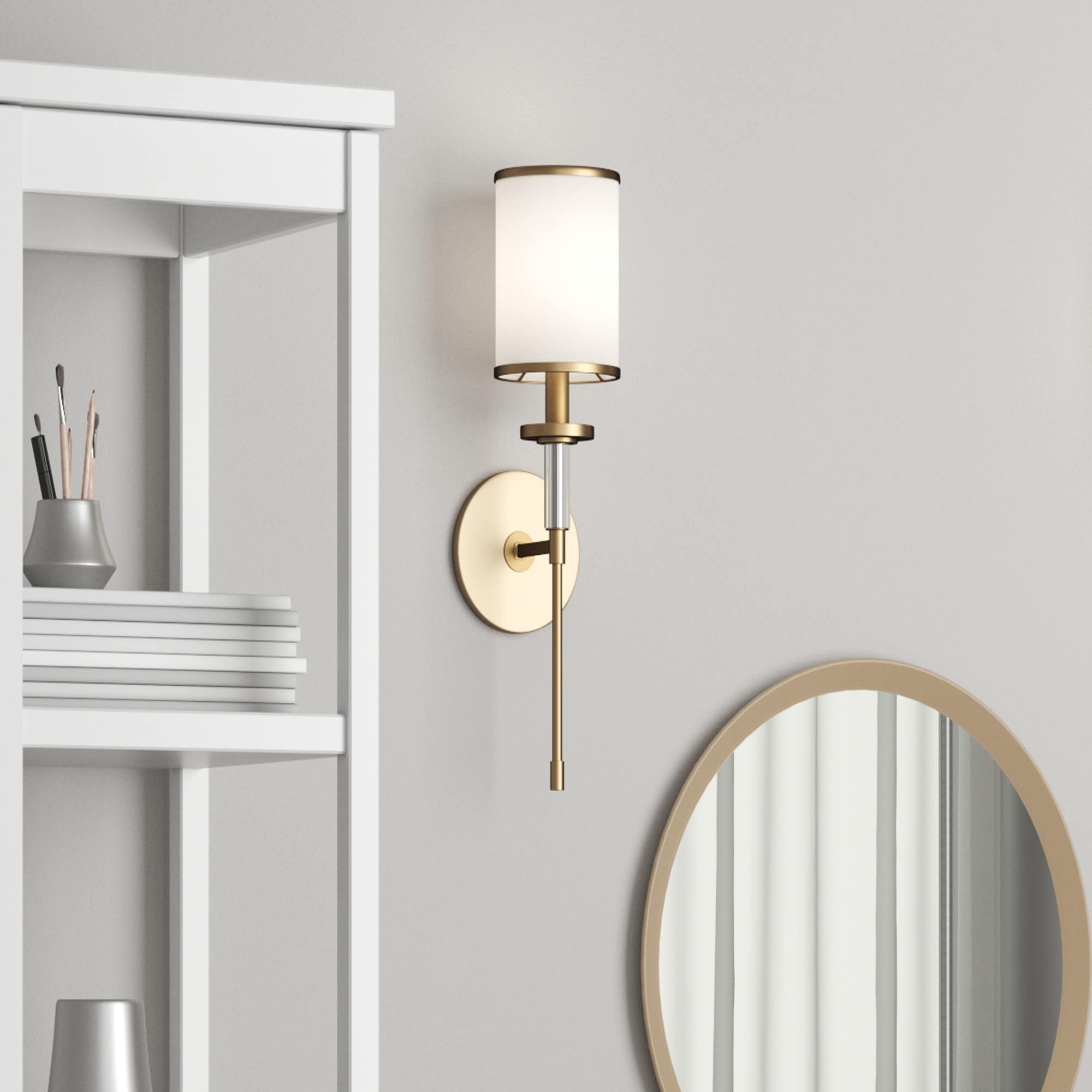 Hatfield 18.5" Vibrant Gold Wall Sconce with White Silk Shade