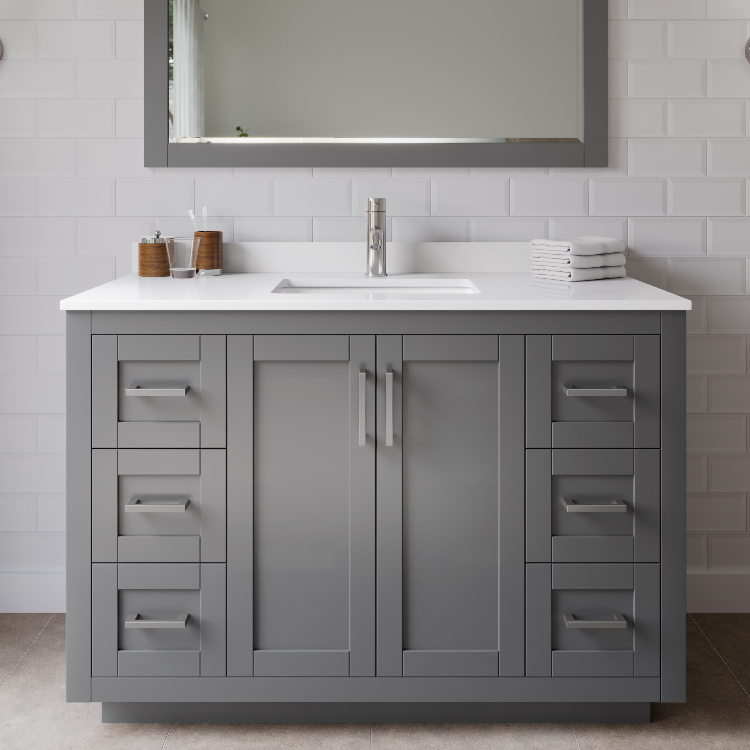 Wyndham Collection WCF292948SKGWCUNSM46 Miranda 48-in Dark Gray with Brushed Nickel Trim Undermount Single sink Bathroom Vanity with White Cultured Marble Cultured marble Top (Mirror Included)